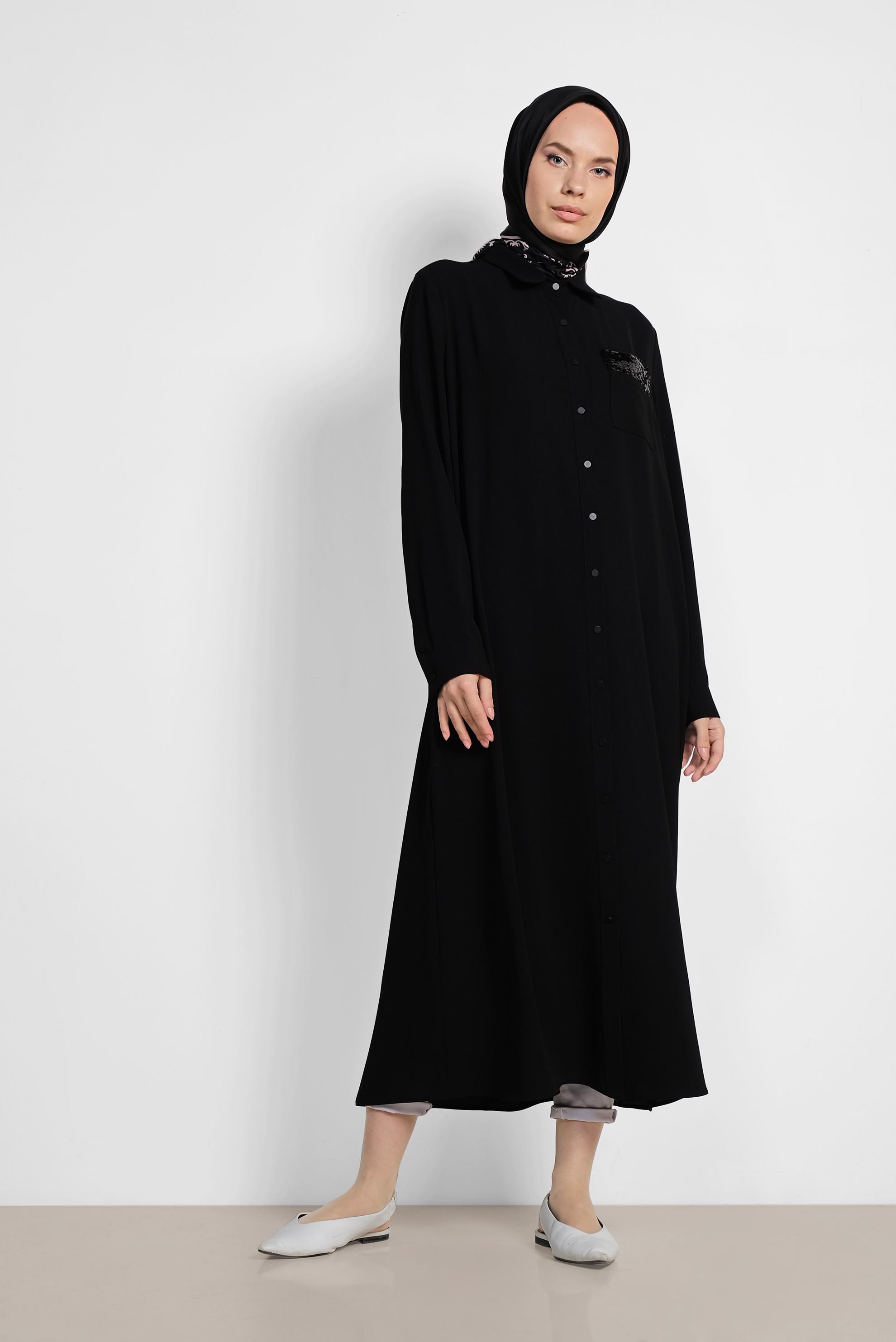 Tesettür giyim SİYAH PUL PAYET İŞLEMELİ UZUN TUNİK 4177