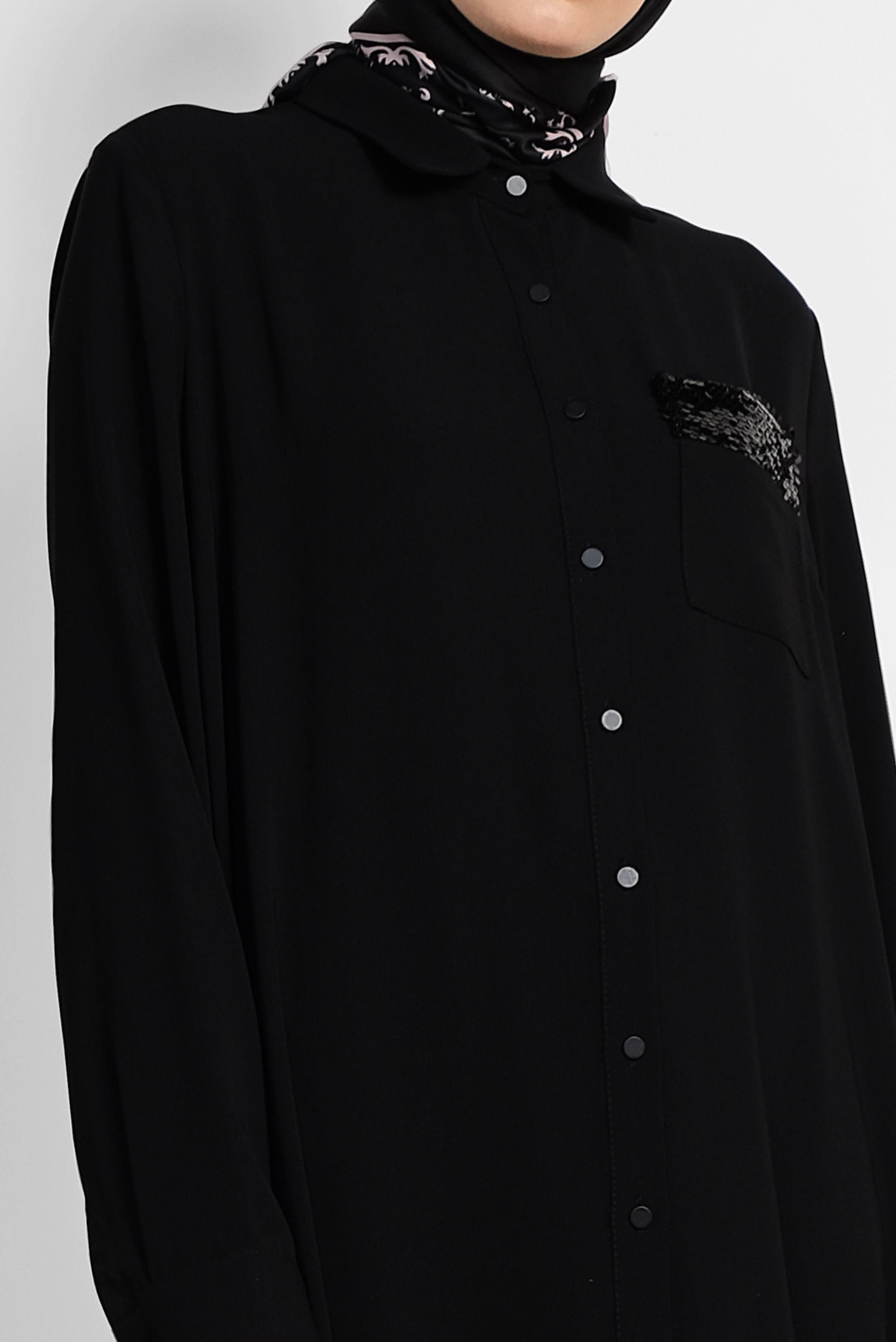 Tesettür giyim SİYAH PUL PAYET İŞLEMELİ UZUN TUNİK 4177