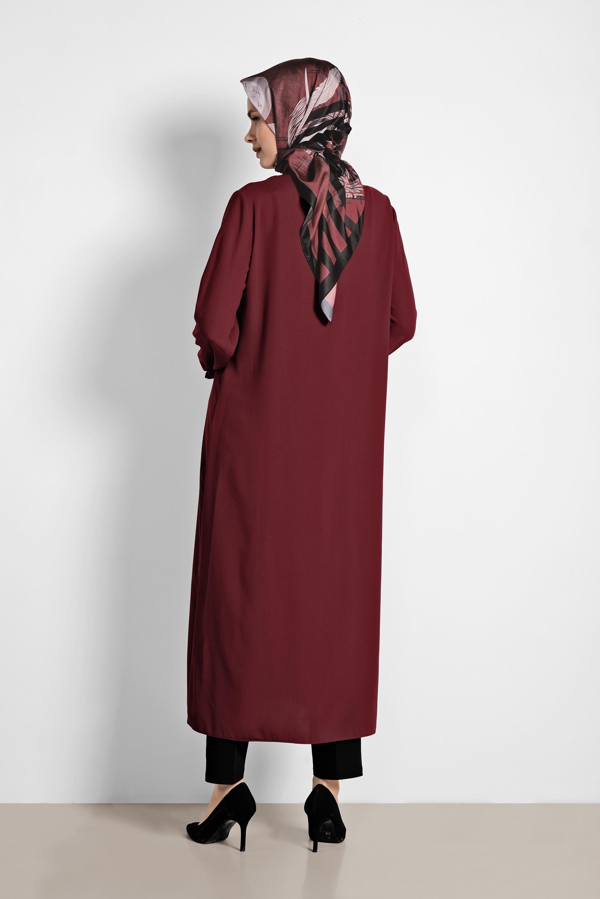 Tesettür giyim BORDO PUL PAYET İŞLEMELİ UZUN TUNİK 4177