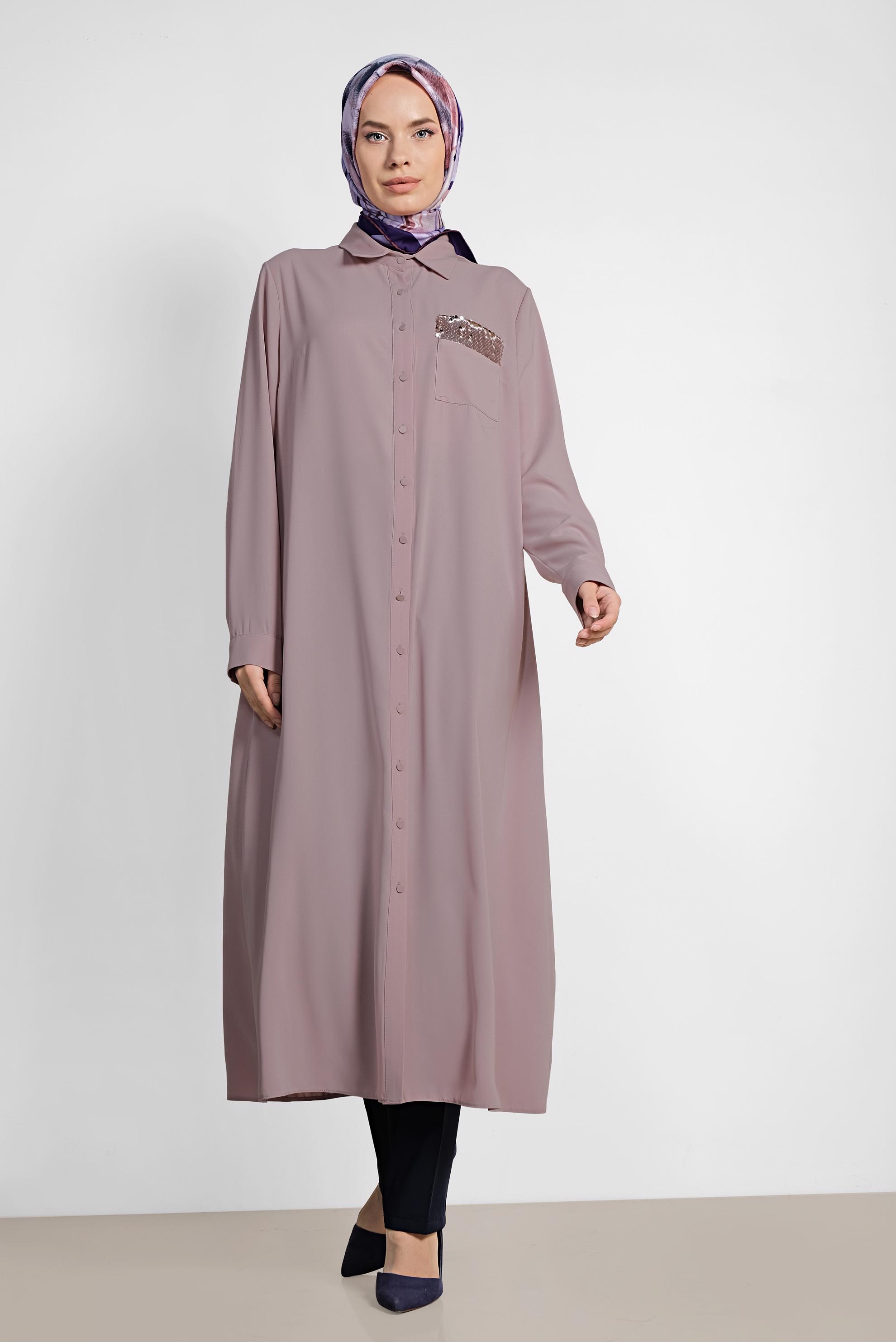 Tesettür giyim PUDRA PUL PAYET İŞLEMELİ UZUN TUNİK 4177