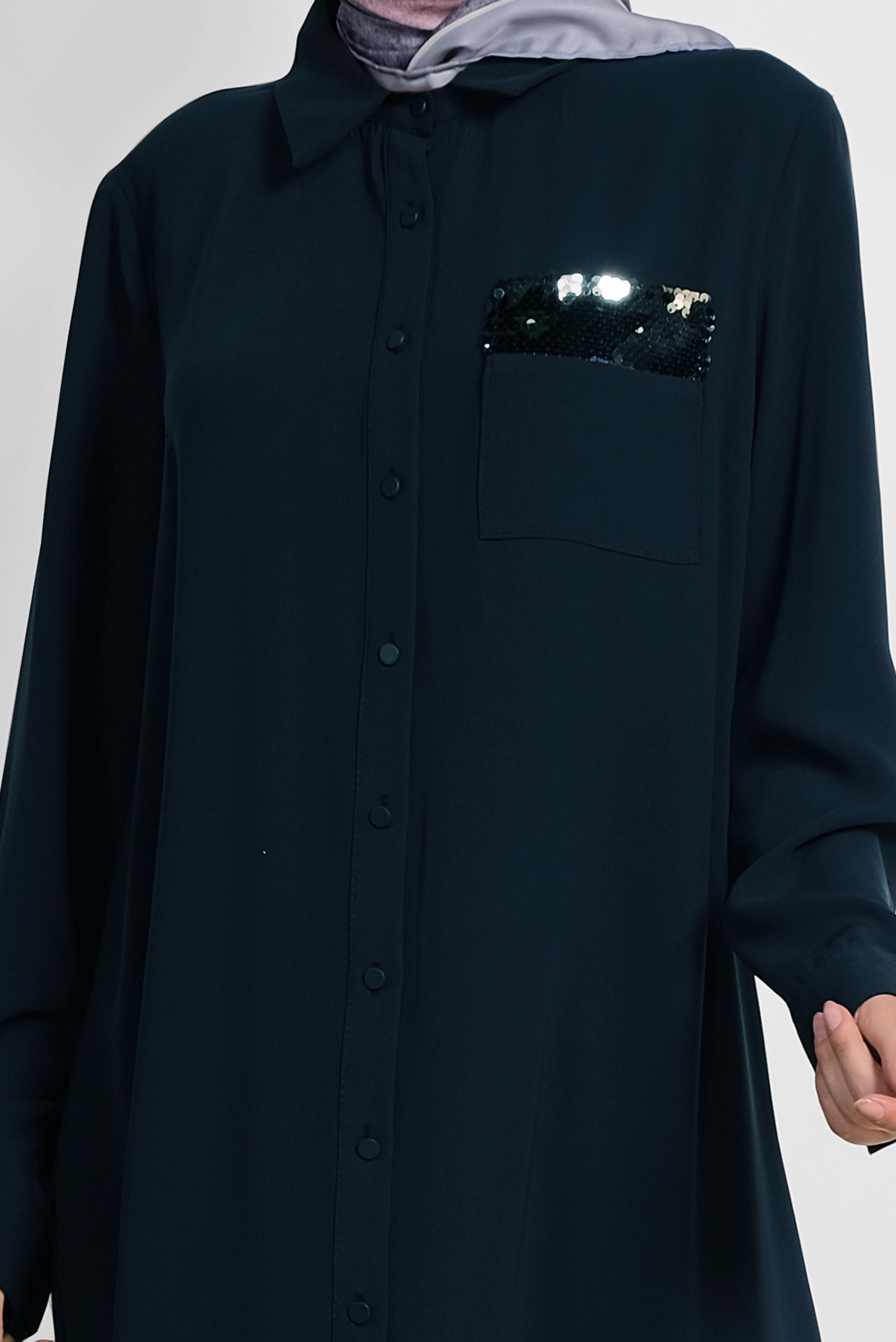 Tesettür giyim LACİVERT PUL PAYET İŞLEMELİ UZUN TUNİK 4177