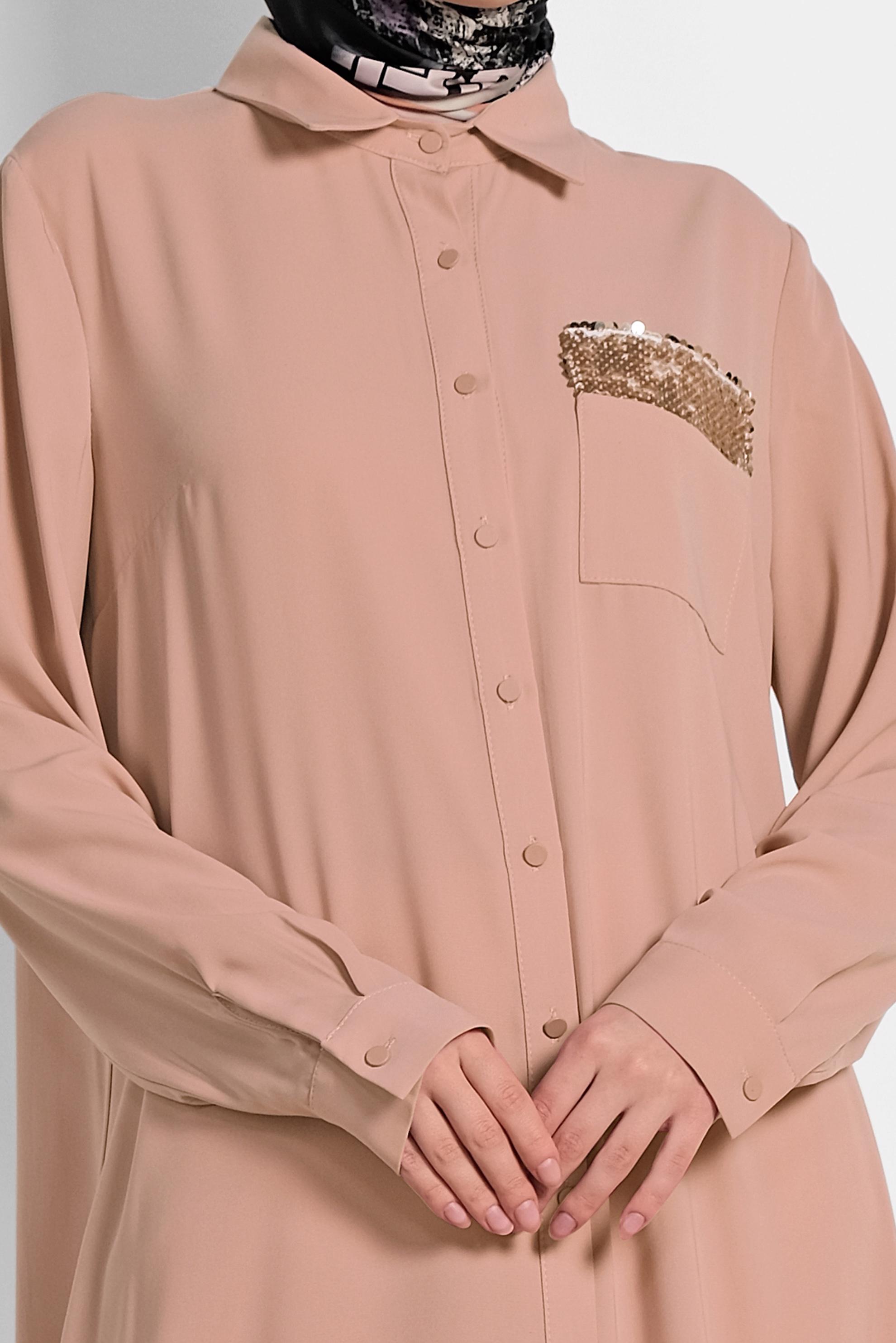 Tesettür giyim KAHVE PUL PAYET İŞLEMELİ UZUN TUNİK 4177