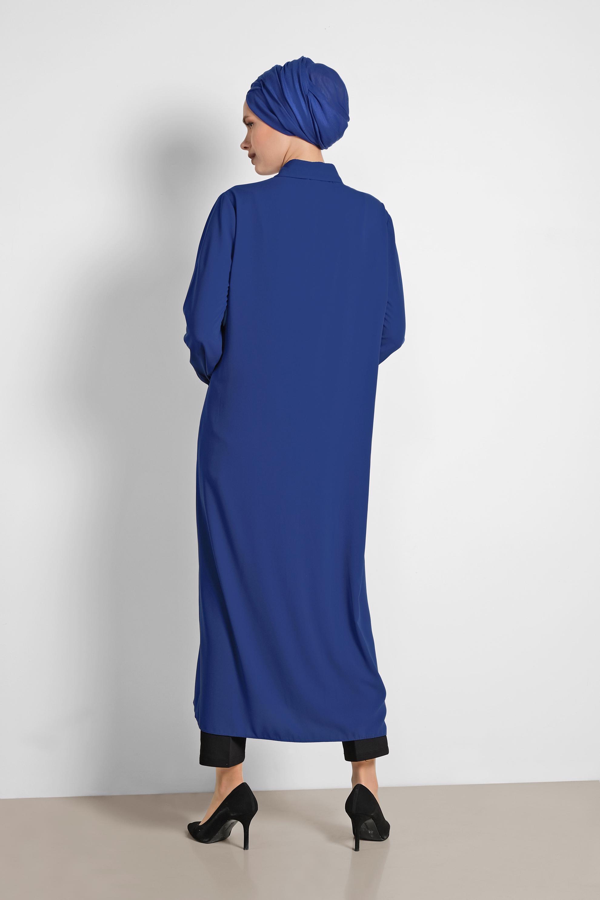 Tesettür giyim MAVİ PUL PAYET İŞLEMELİ UZUN TUNİK 4177
