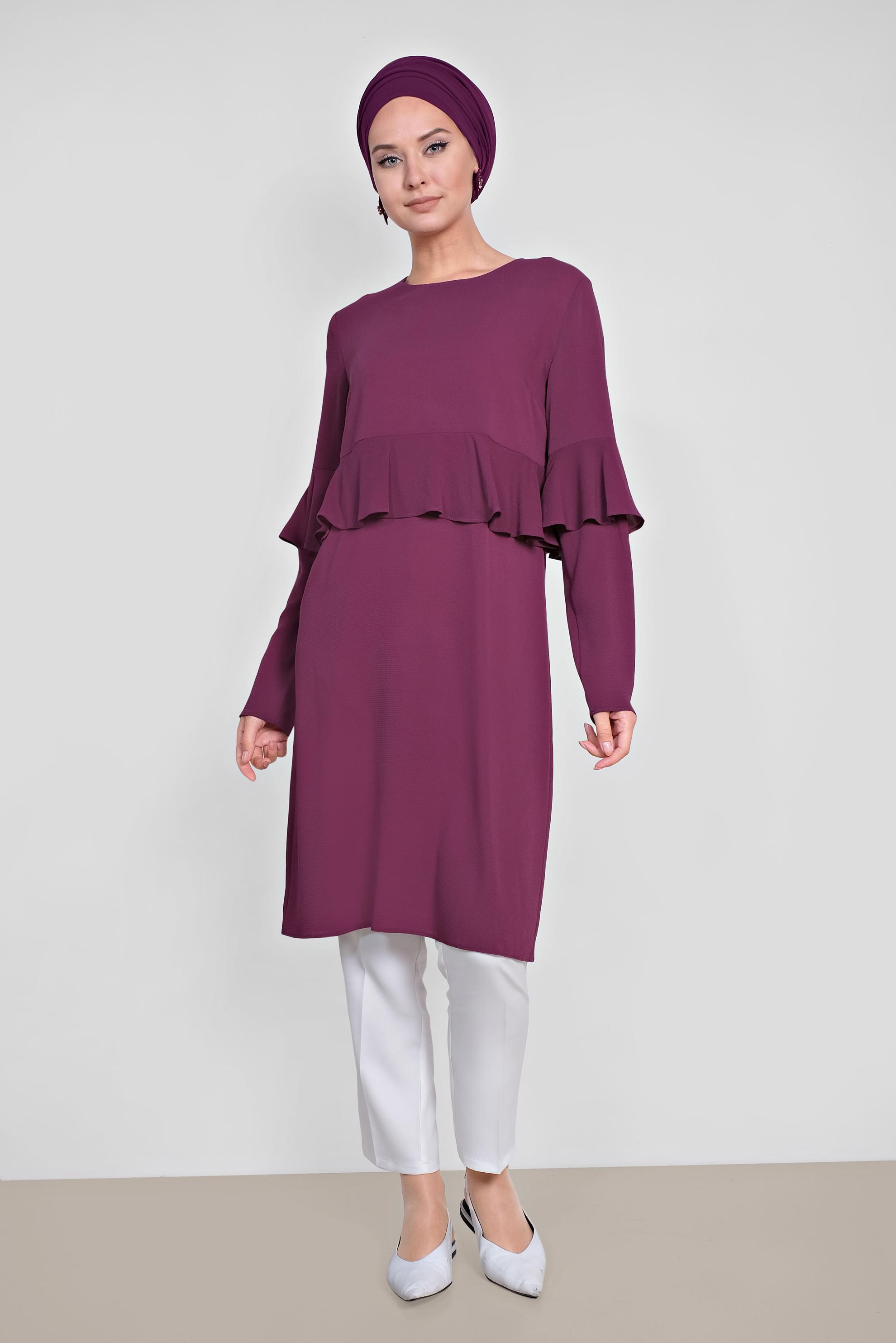 Tesettür giyim FUŞYA VOLAN DETAYLI TUNİK 4180