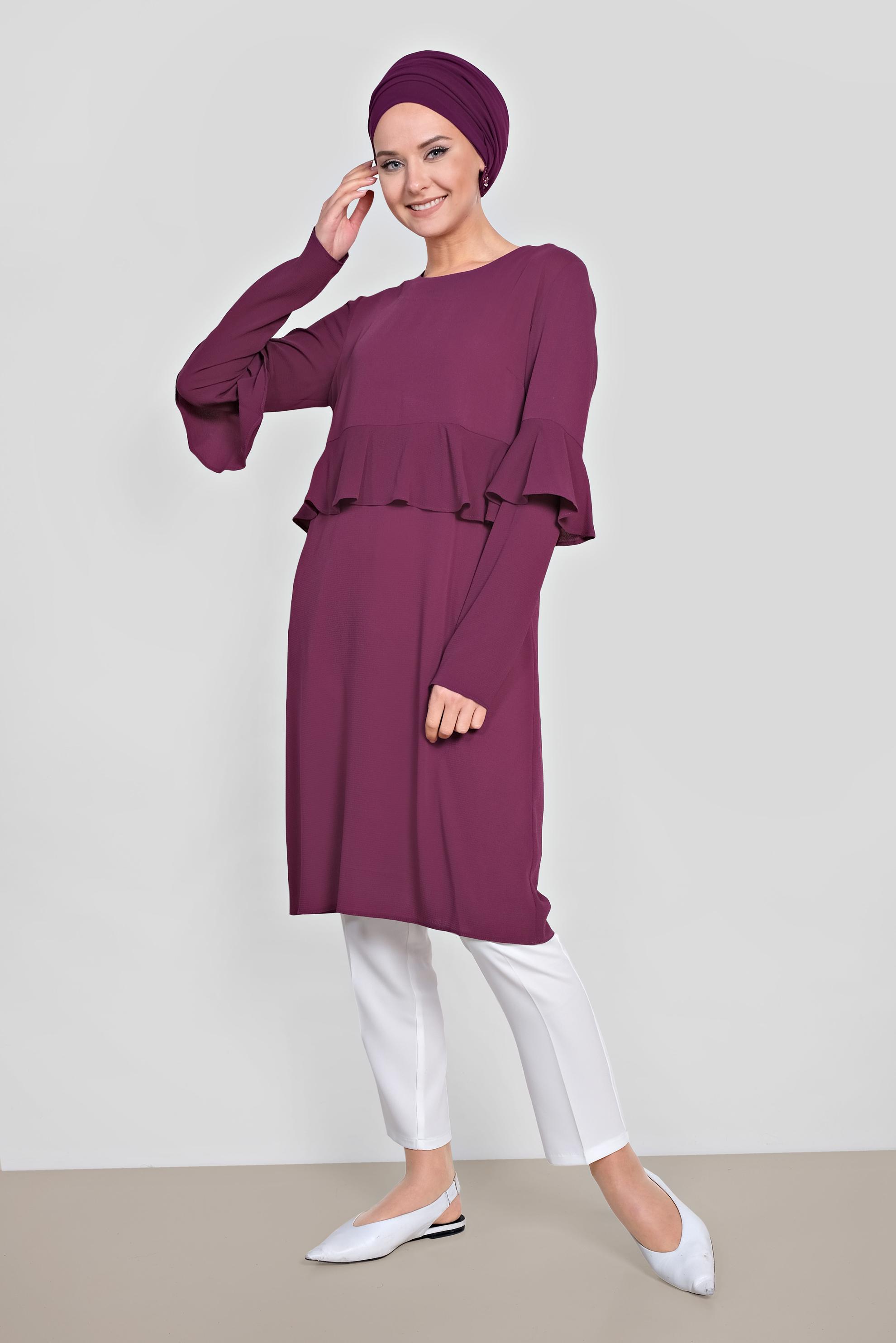 Tesettür giyim FUŞYA VOLAN DETAYLI TUNİK 4180