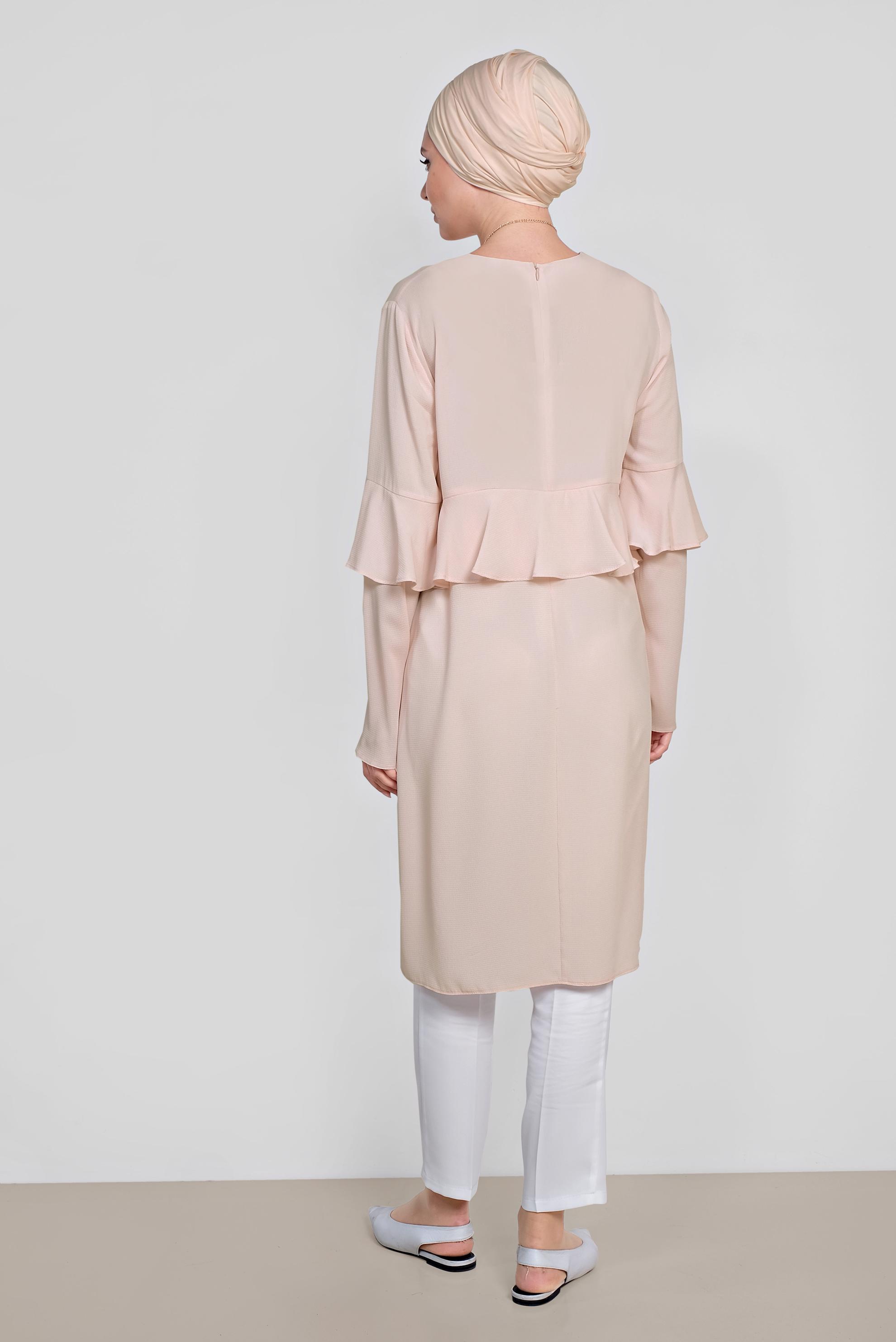 Tesettür giyim PUDRA VOLAN DETAYLI TUNİK 4180