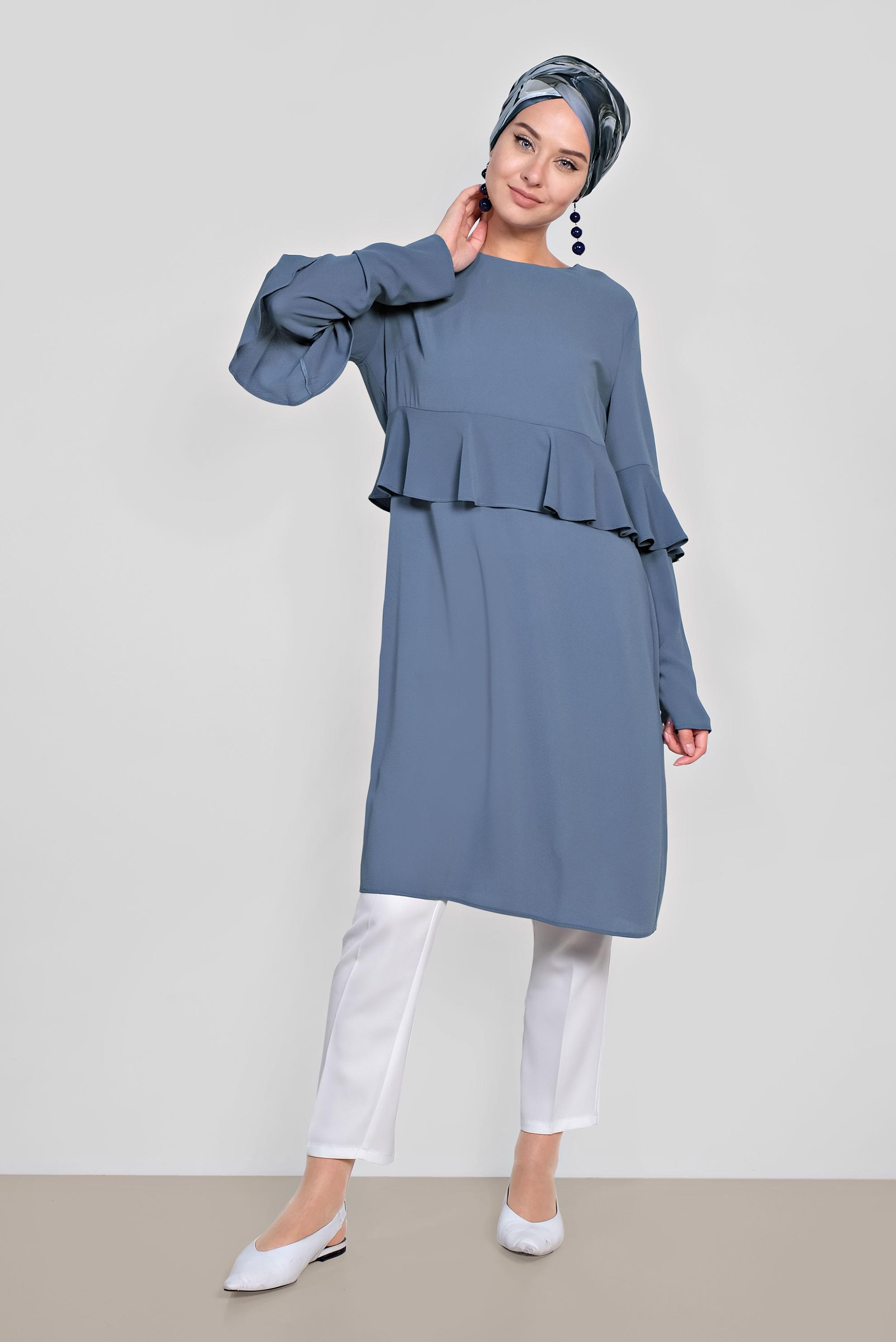 Tesettür giyim LACİVERT VOLAN DETAYLI TUNİK 4180