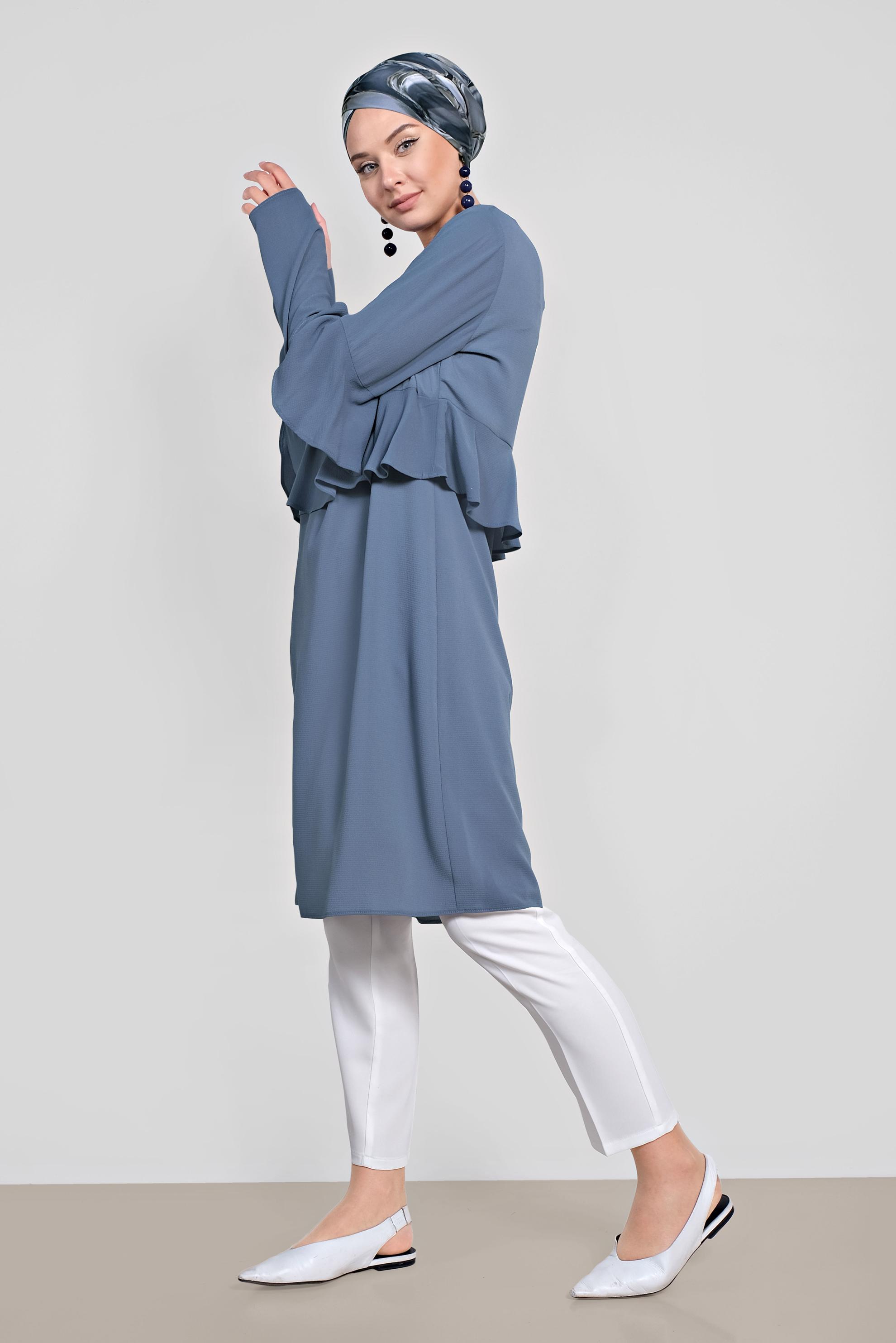 Tesettür giyim LACİVERT VOLAN DETAYLI TUNİK 4180