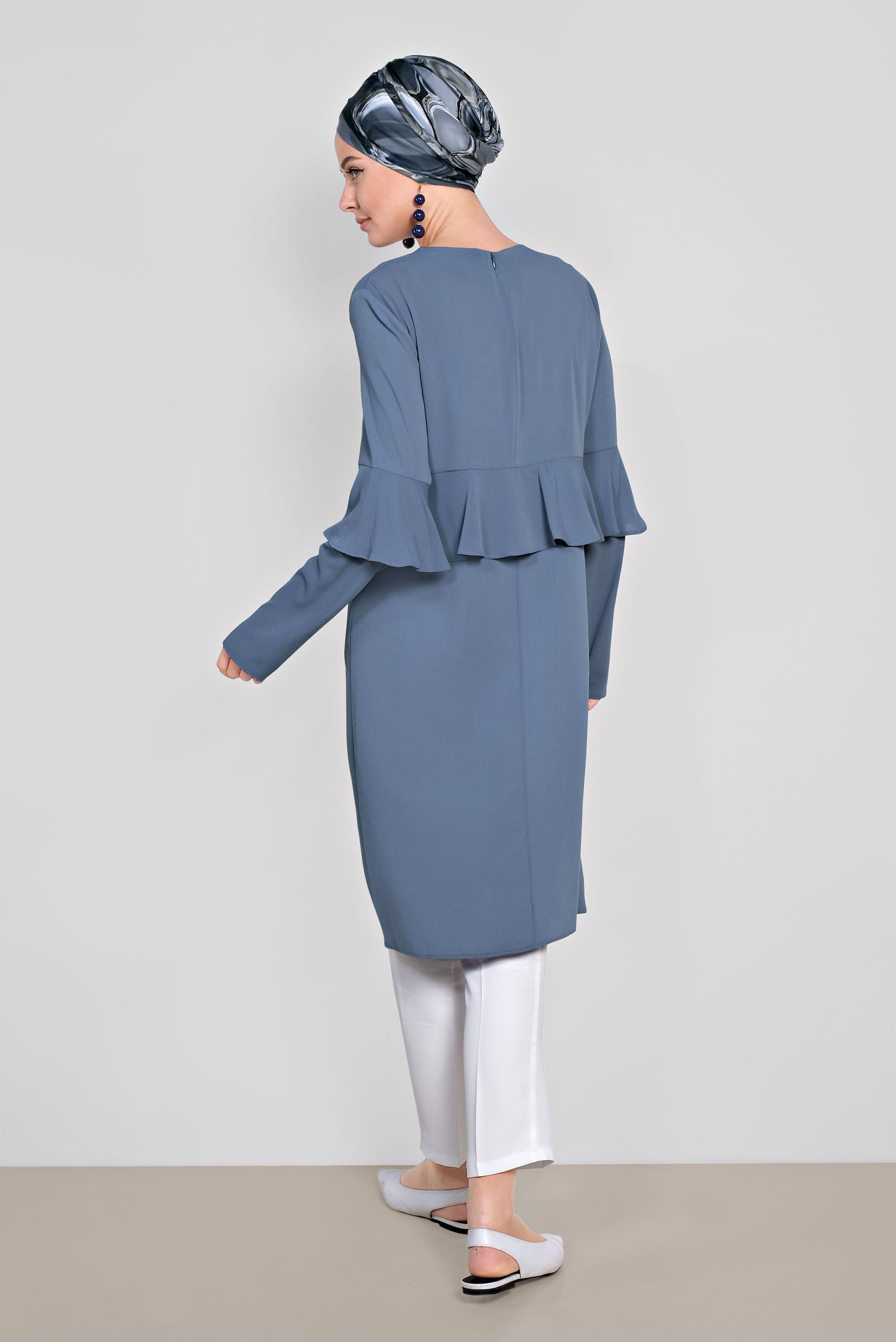 Tesettür giyim LACİVERT VOLAN DETAYLI TUNİK 4180