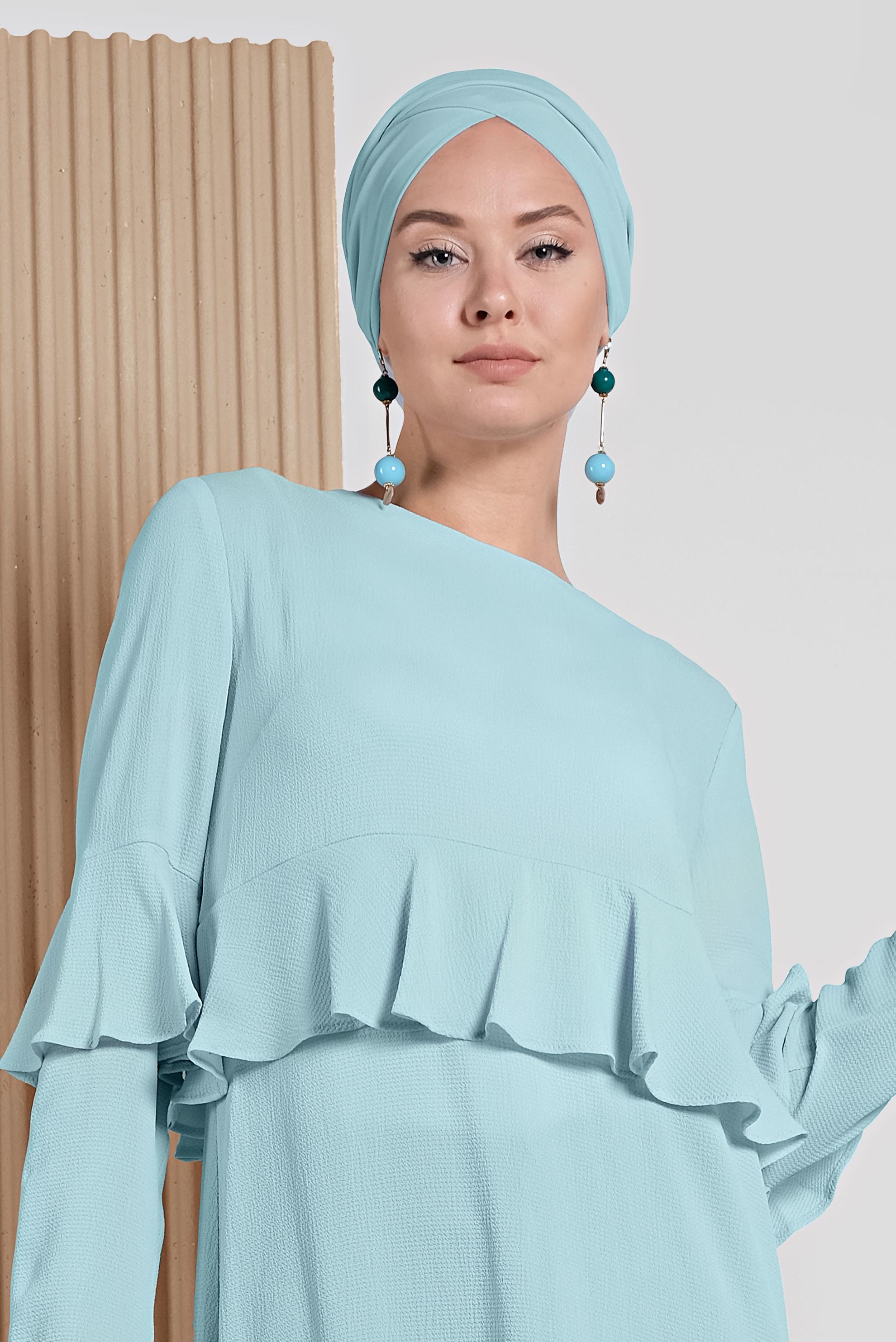 Tesettür giyim YEŞİL VOLAN DETAYLI TUNİK 4180