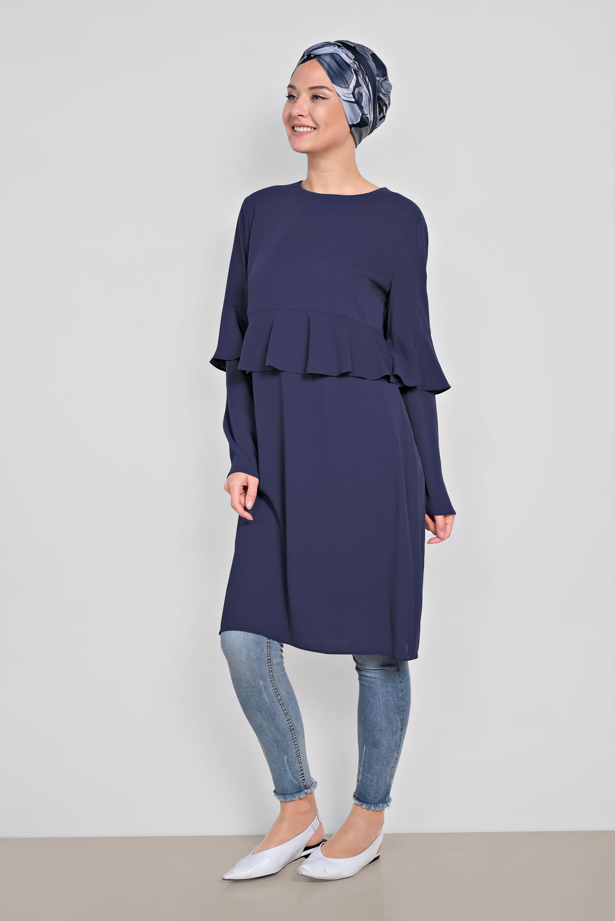 Tesettür giyim LACİVERT VOLAN DETAYLI TUNİK 4180