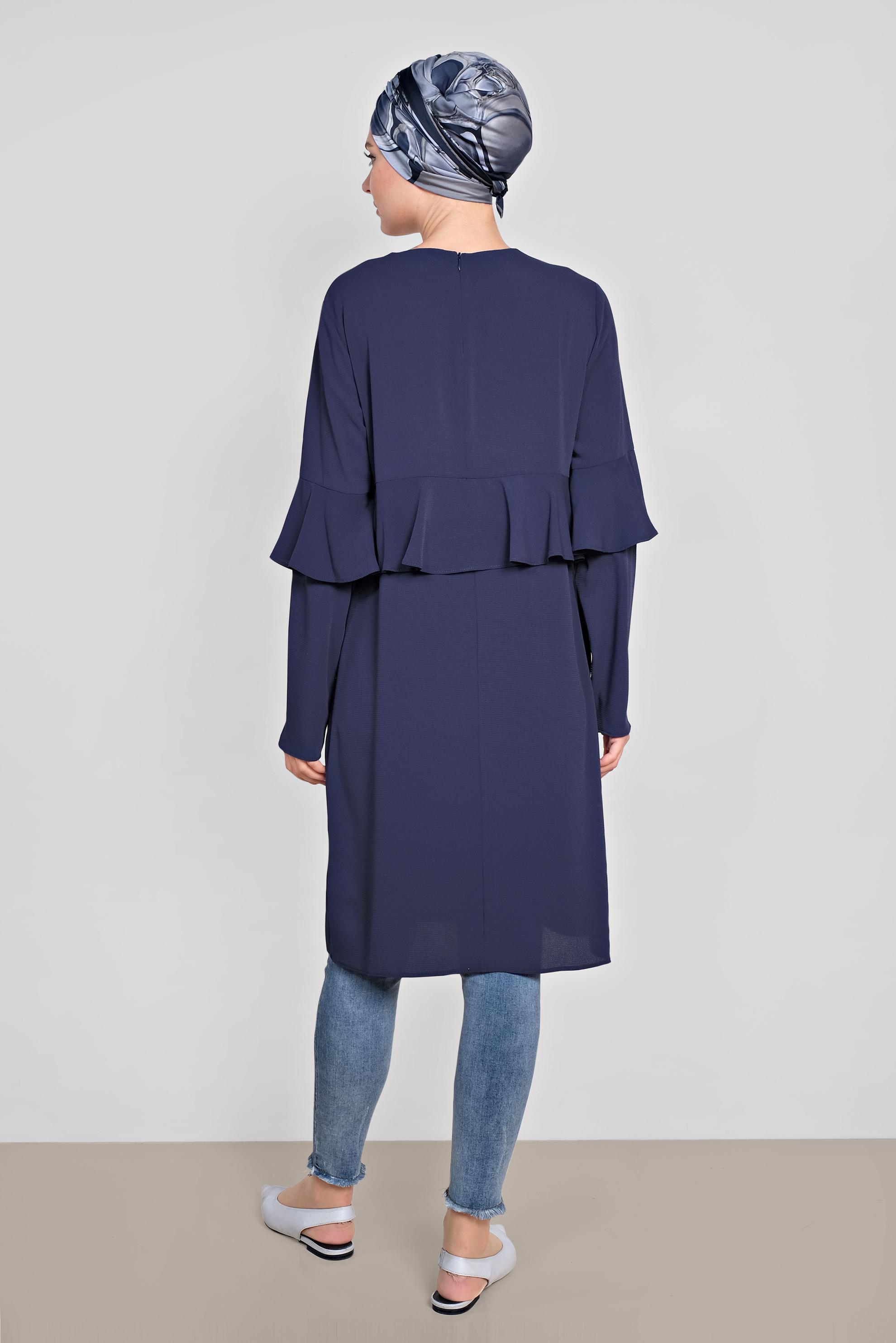 Tesettür giyim LACİVERT VOLAN DETAYLI TUNİK 4180