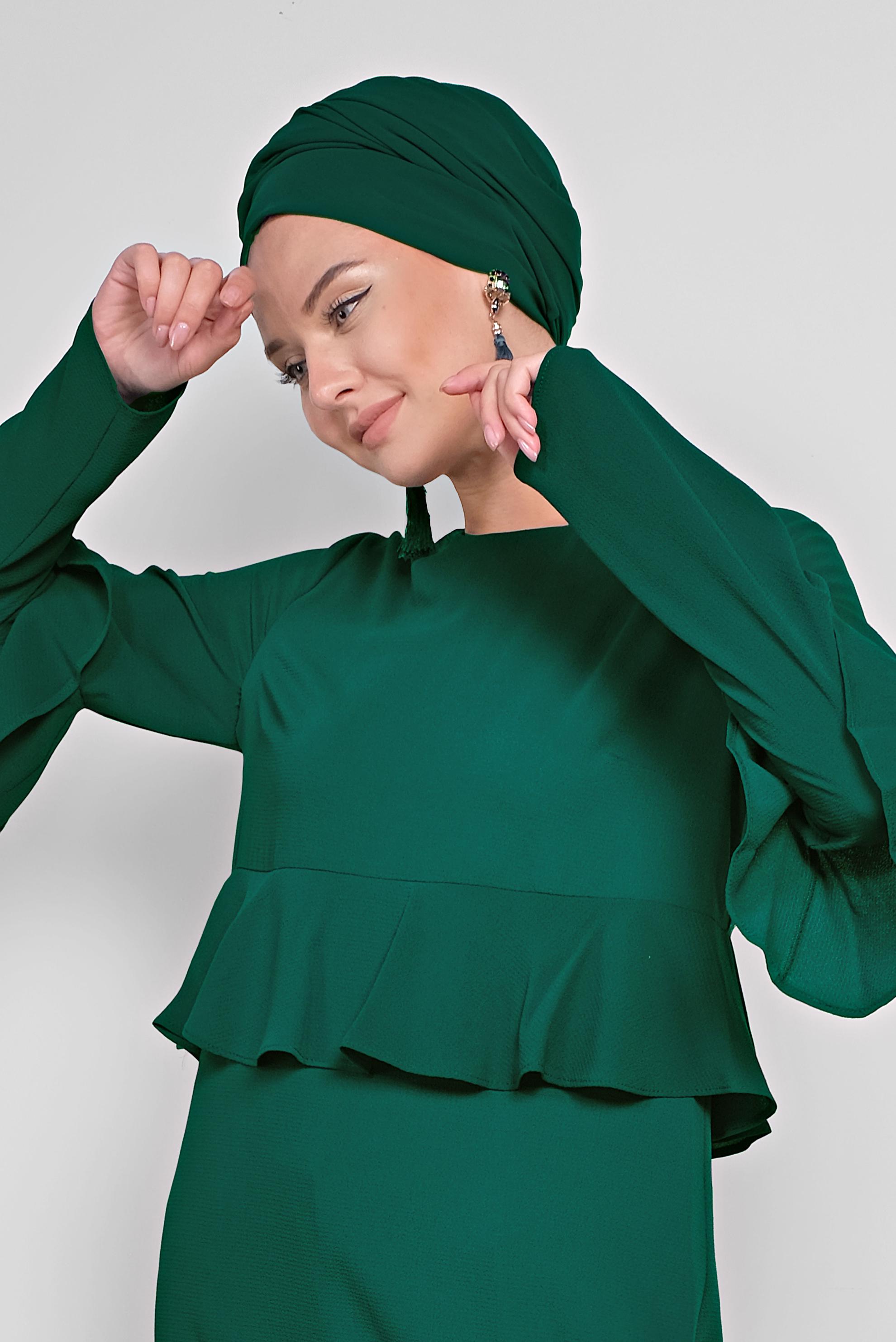 Tesettür giyim YEŞİL VOLAN DETAYLI TUNİK 4180