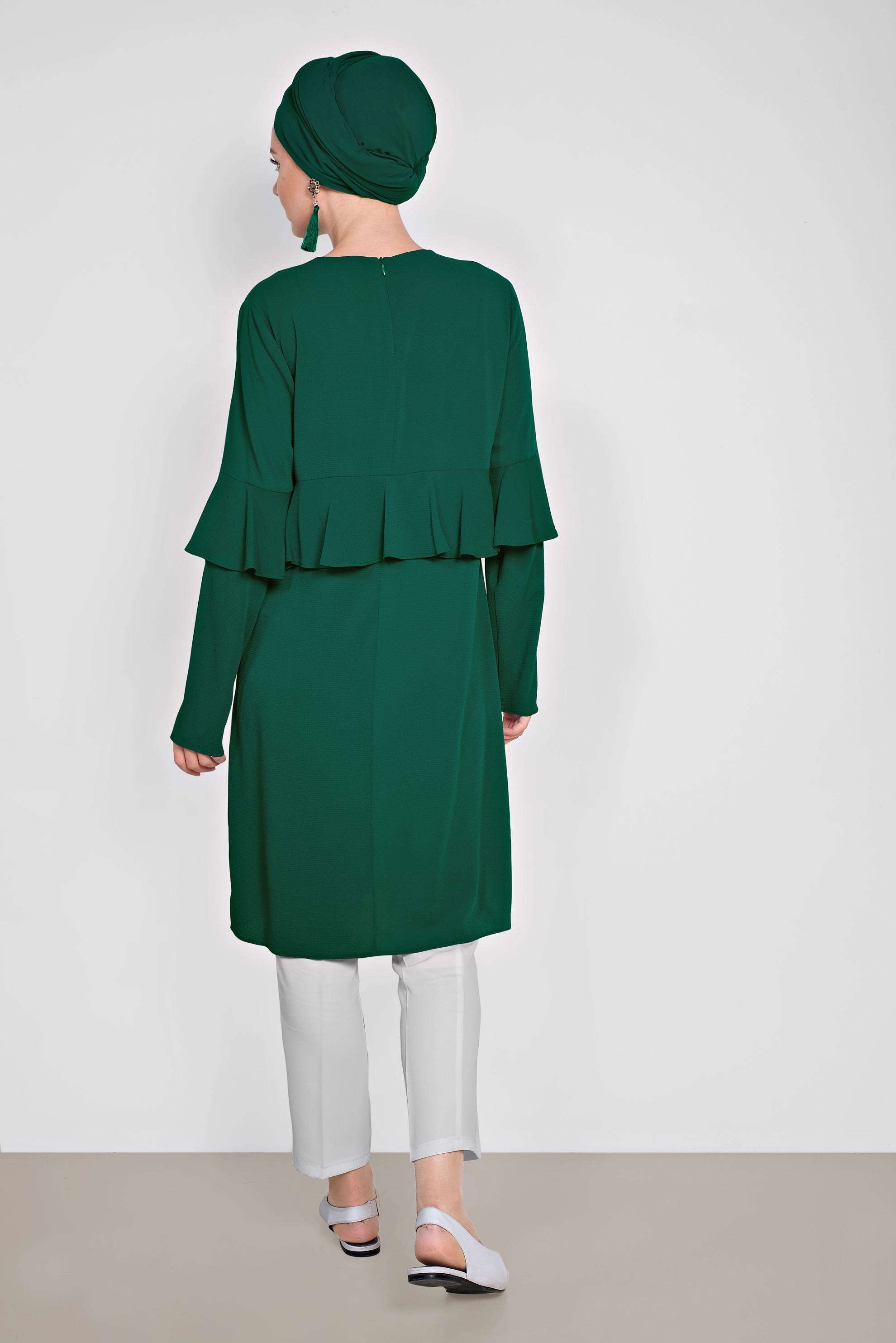 Tesettür giyim YEŞİL VOLAN DETAYLI TUNİK 4180