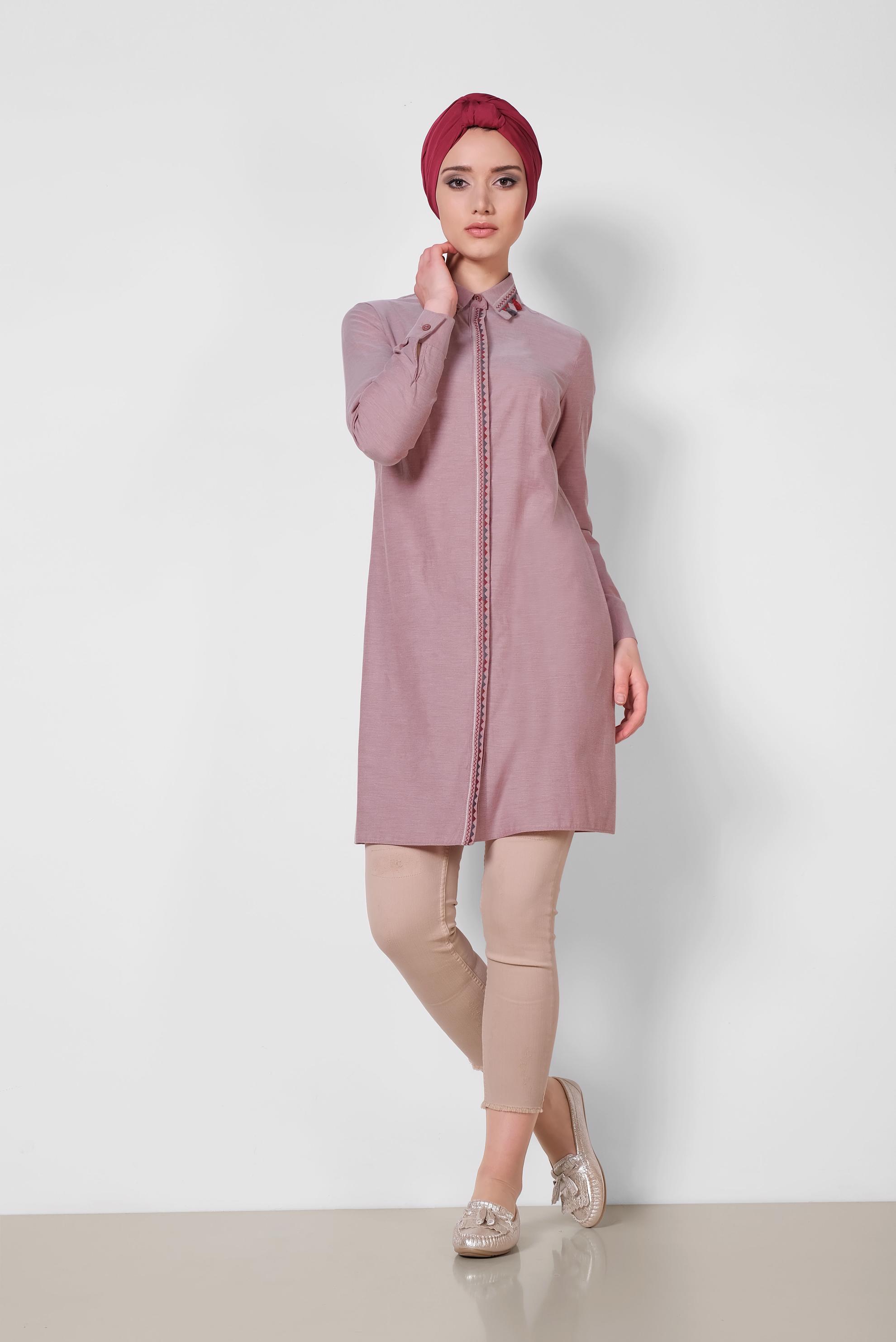 Tesettür giyim BORDO NAKIŞ DETAYLI TESETTÜR TUNİK 4181