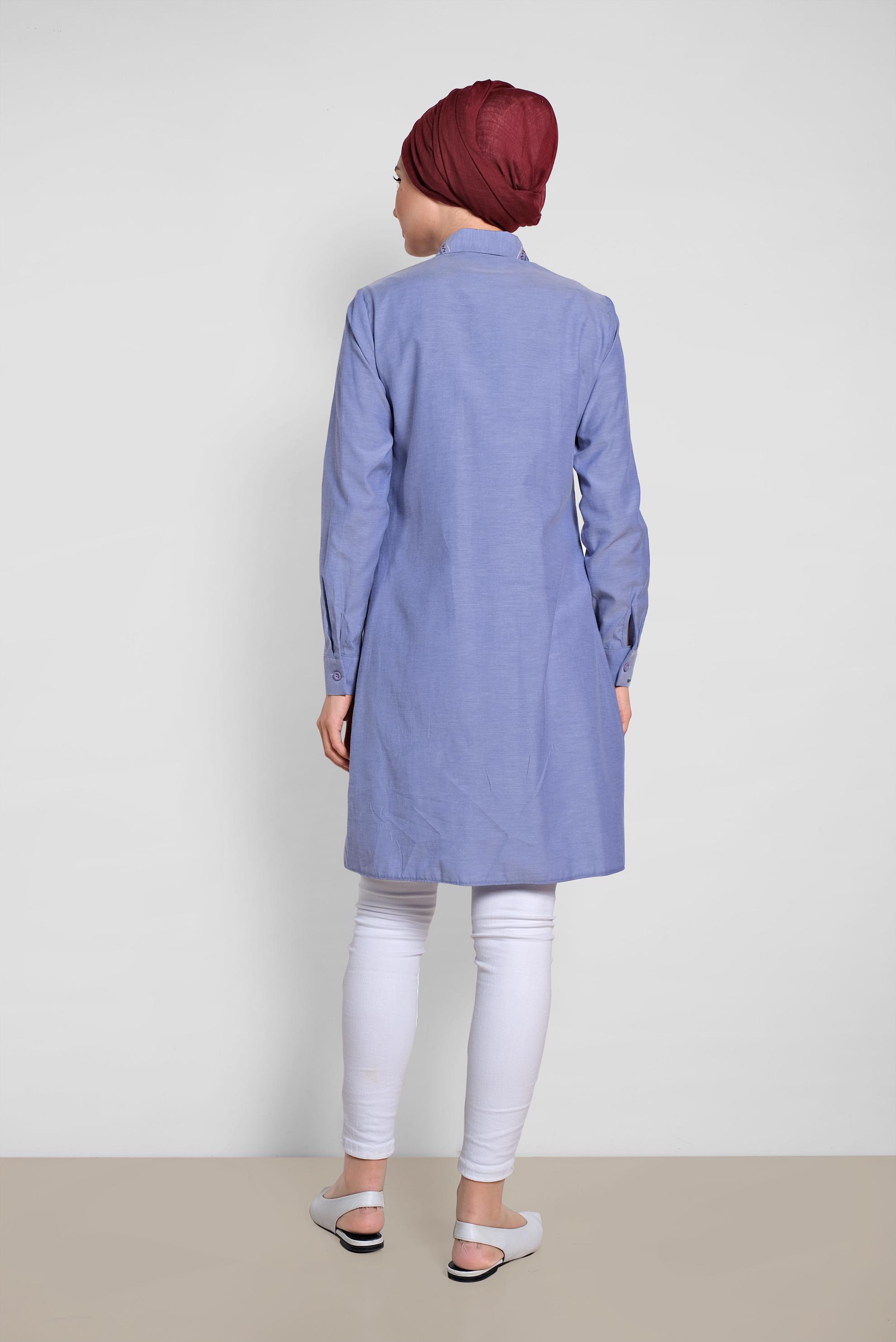 Tesettür giyim LACİVERT NAKIŞ DETAYLI TESETTÜR TUNİK 4181