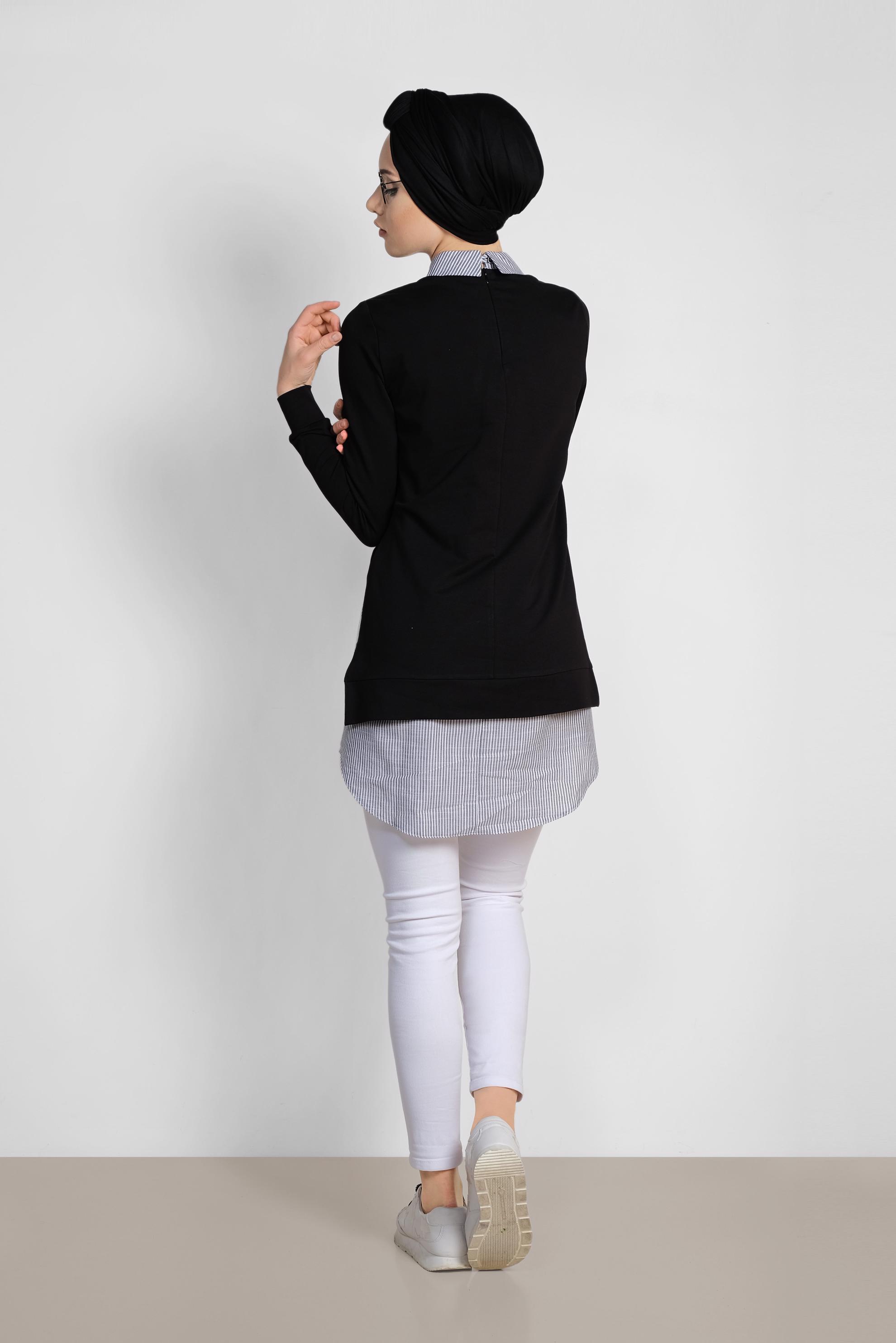 Tesettür giyim SİYAH GÖMLEK DETAYLI TUNİK 4194