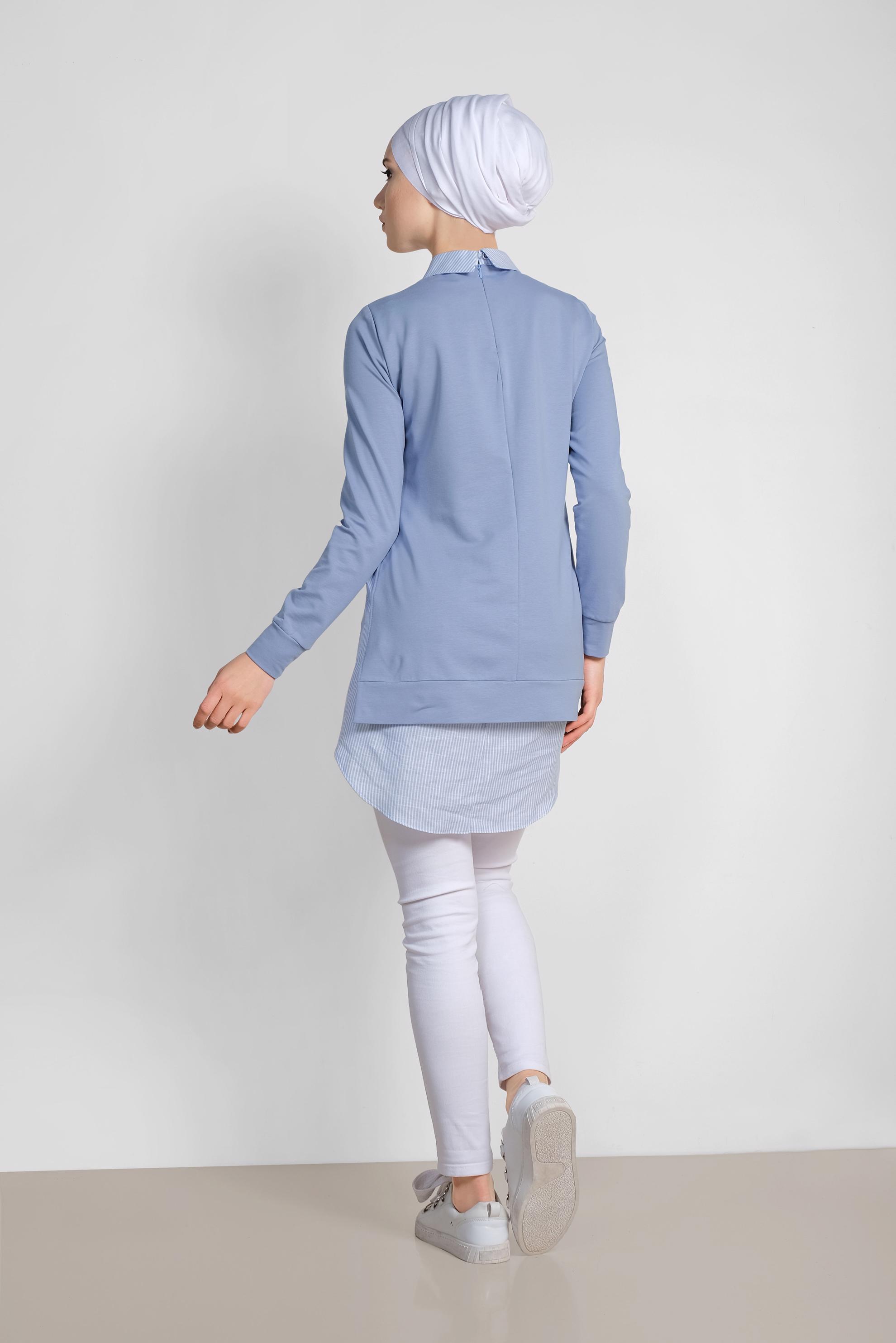 Tesettür giyim MAVİ GÖMLEK DETAYLI TUNİK 4194