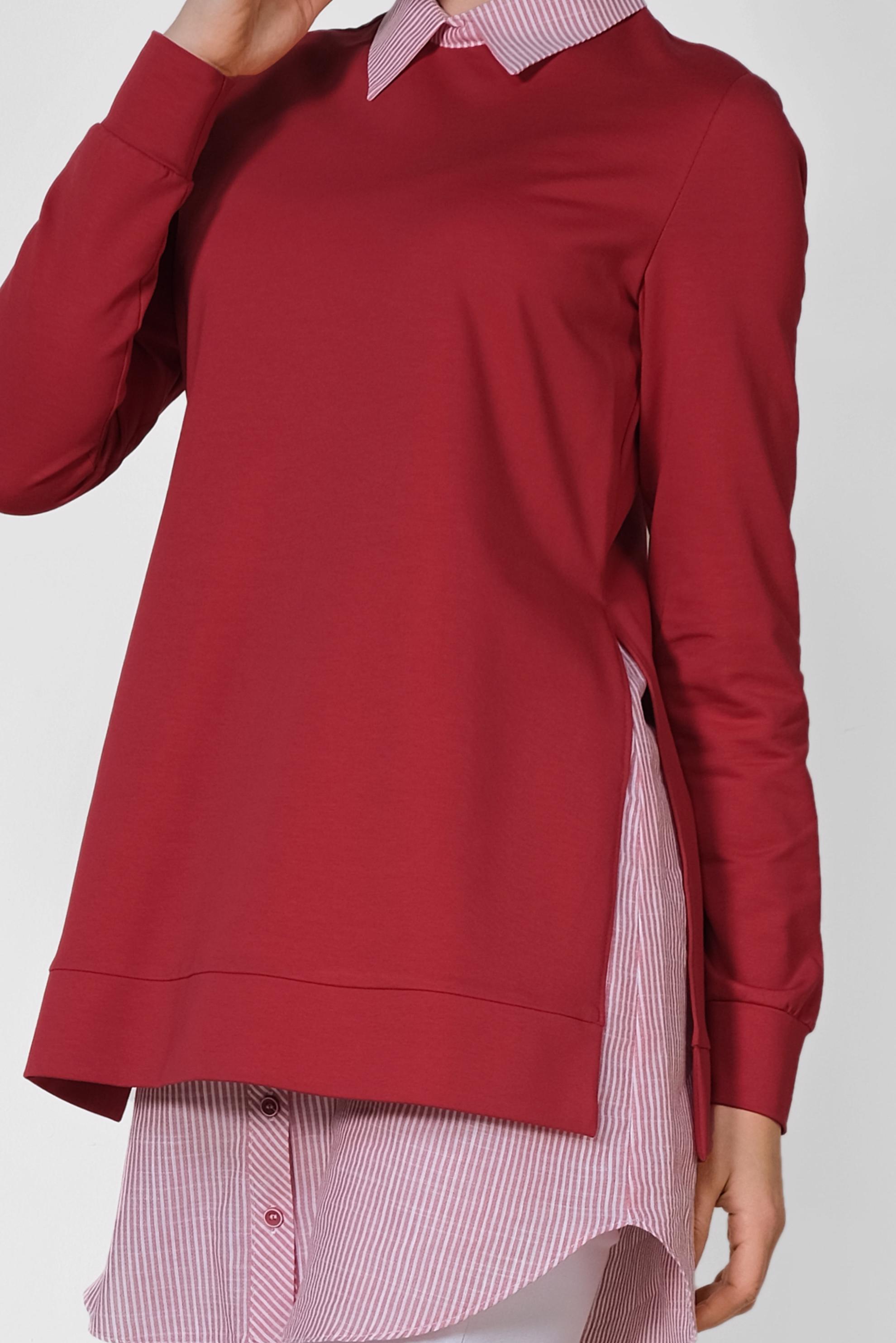 Tesettür giyim BORDO GÖMLEK DETAYLI TUNİK 4194
