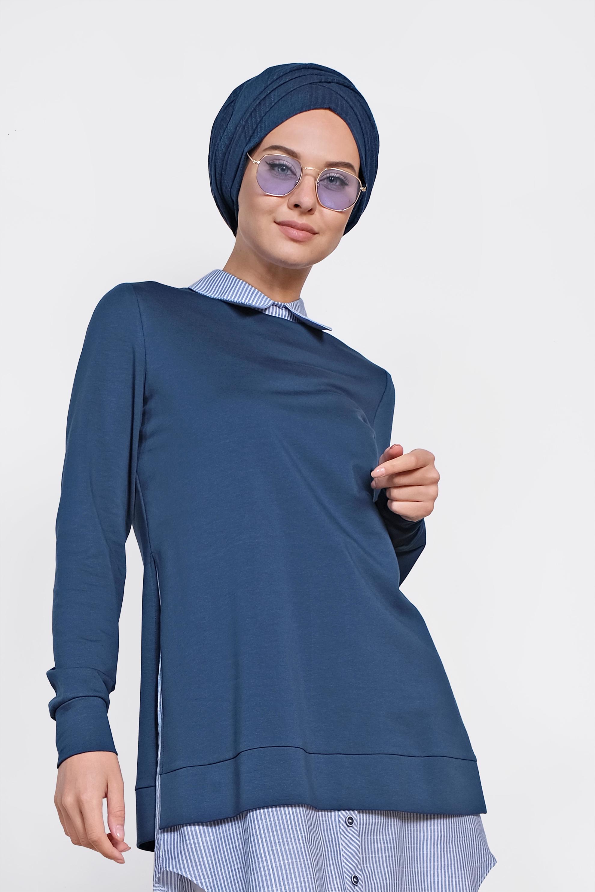 Tesettür giyim LACİVERT GÖMLEK DETAYLI TUNİK 4194