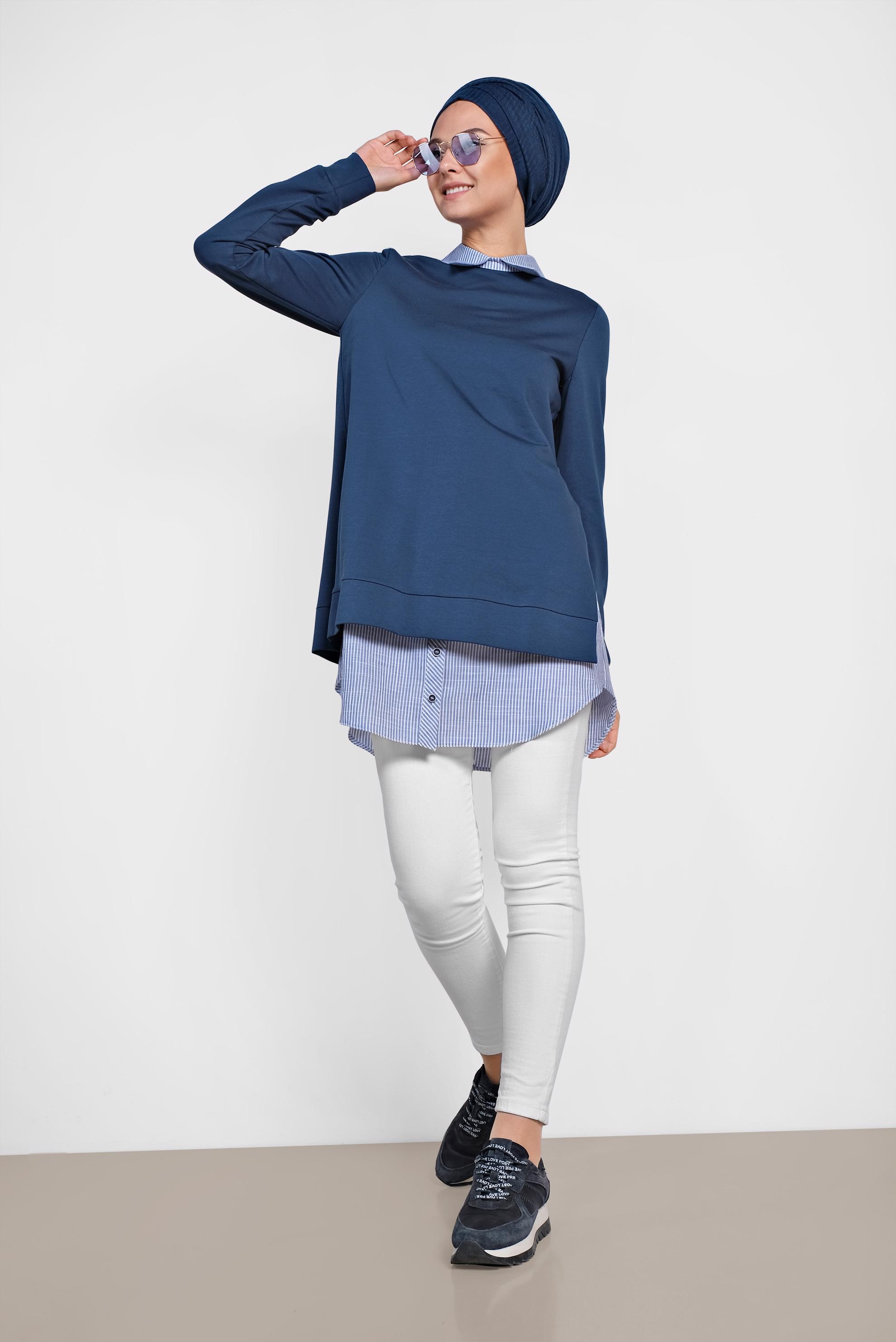 Tesettür giyim LACİVERT GÖMLEK DETAYLI TUNİK 4194