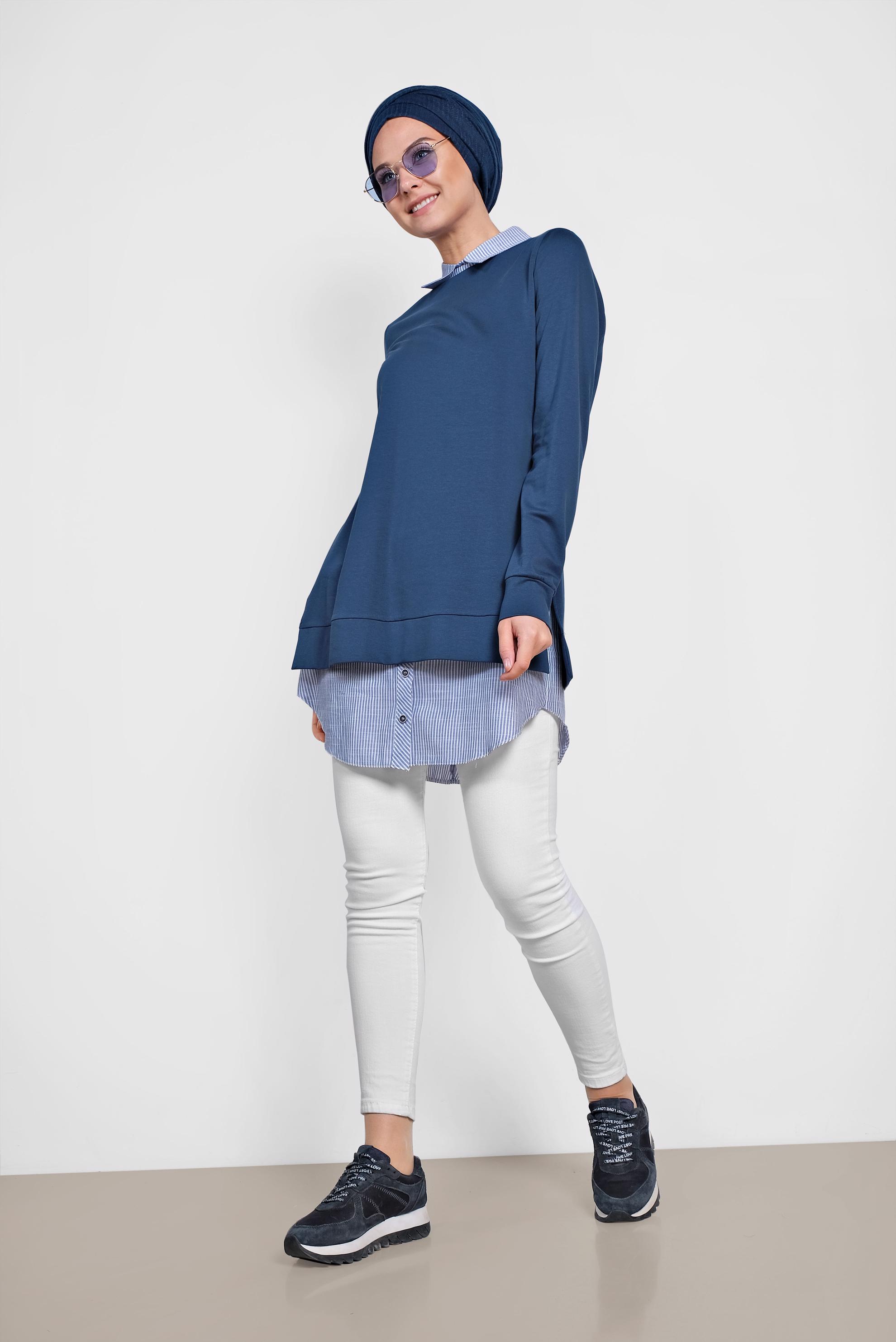 Tesettür giyim LACİVERT GÖMLEK DETAYLI TUNİK 4194