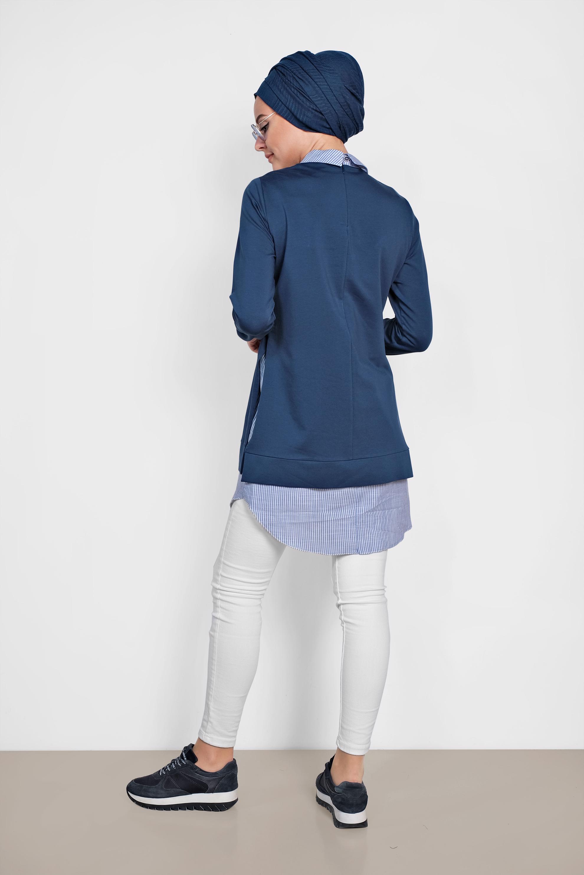 Tesettür giyim LACİVERT GÖMLEK DETAYLI TUNİK 4194