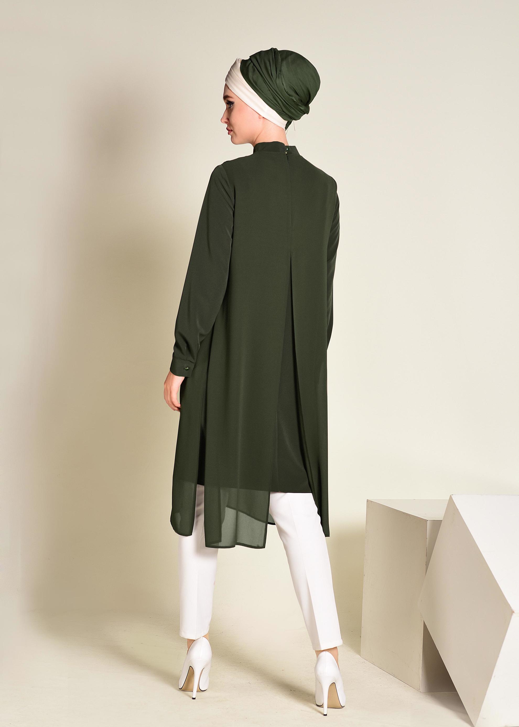 Tesettür giyim HAKİ HAKİM YAKA PULLU TUNİK 4200