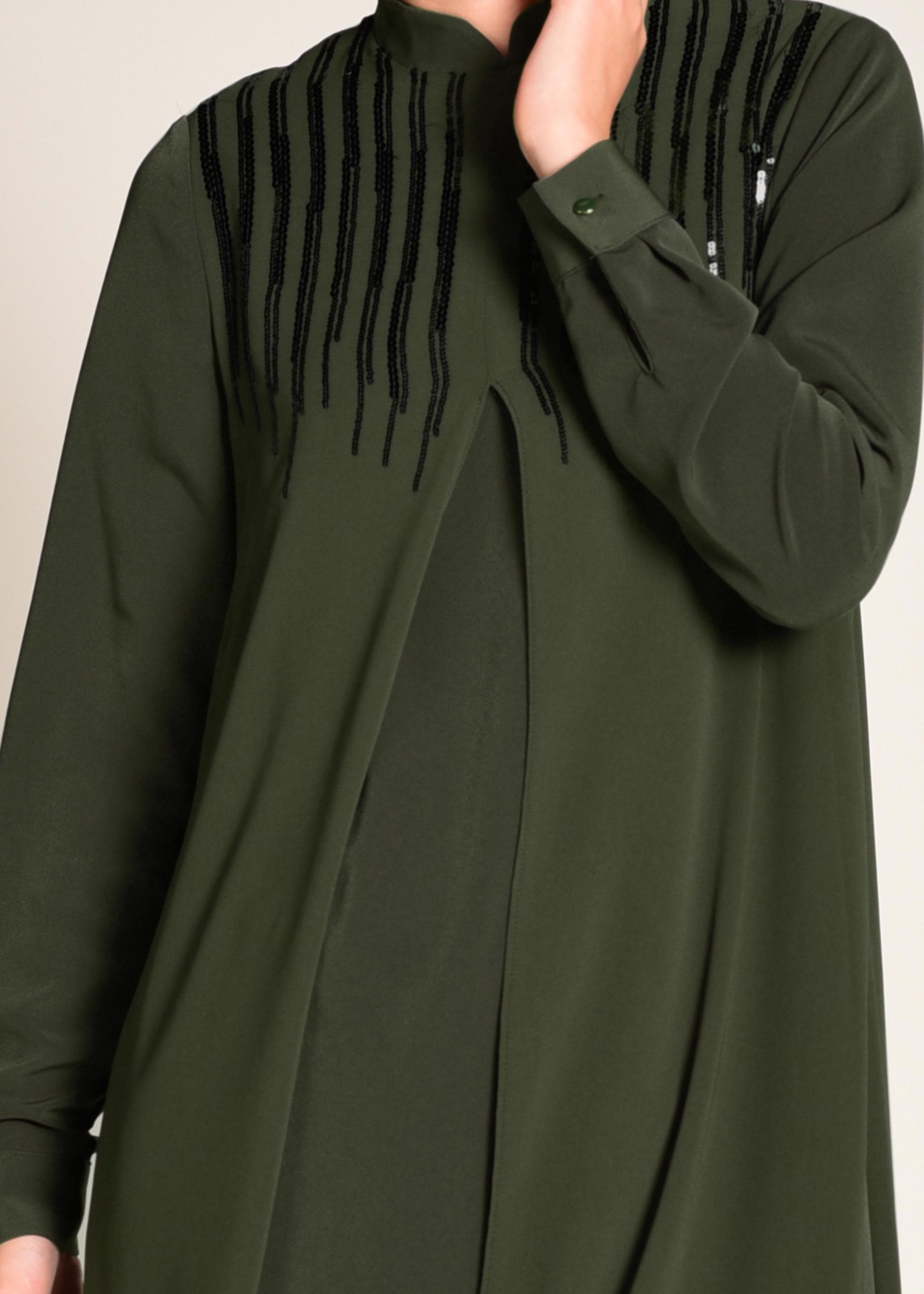 Tesettür giyim HAKİ HAKİM YAKA PULLU TUNİK 4200