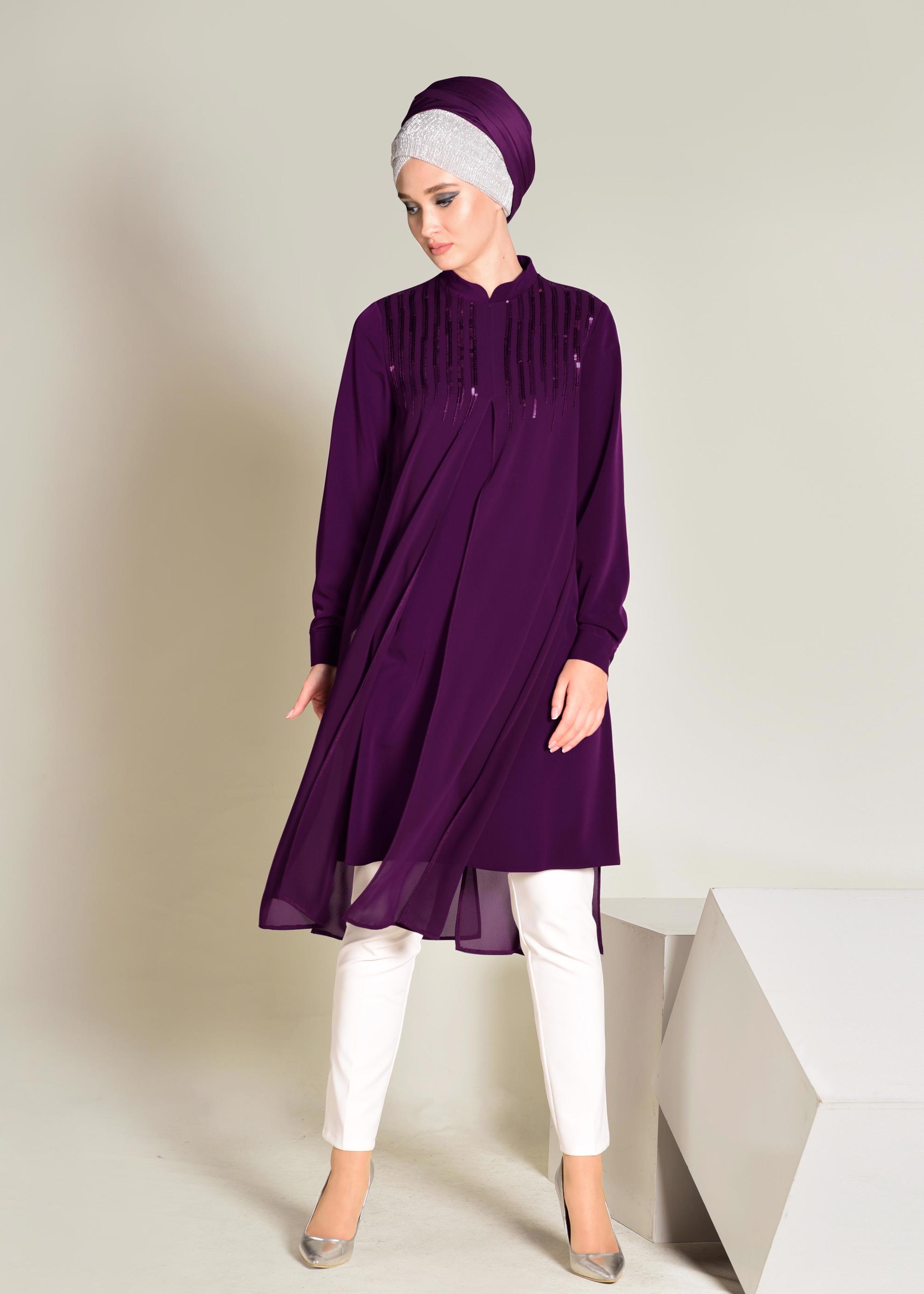 Tesettür giyim MÜRDÜM HAKİM YAKA PULLU TUNİK 4200