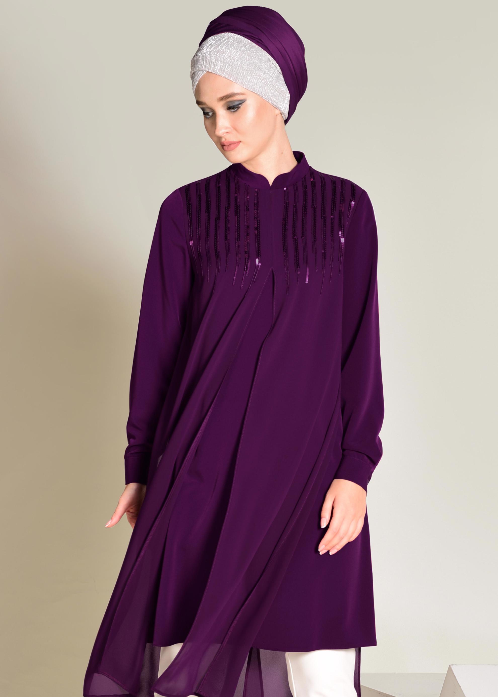 Tesettür giyim MÜRDÜM HAKİM YAKA PULLU TUNİK 4200