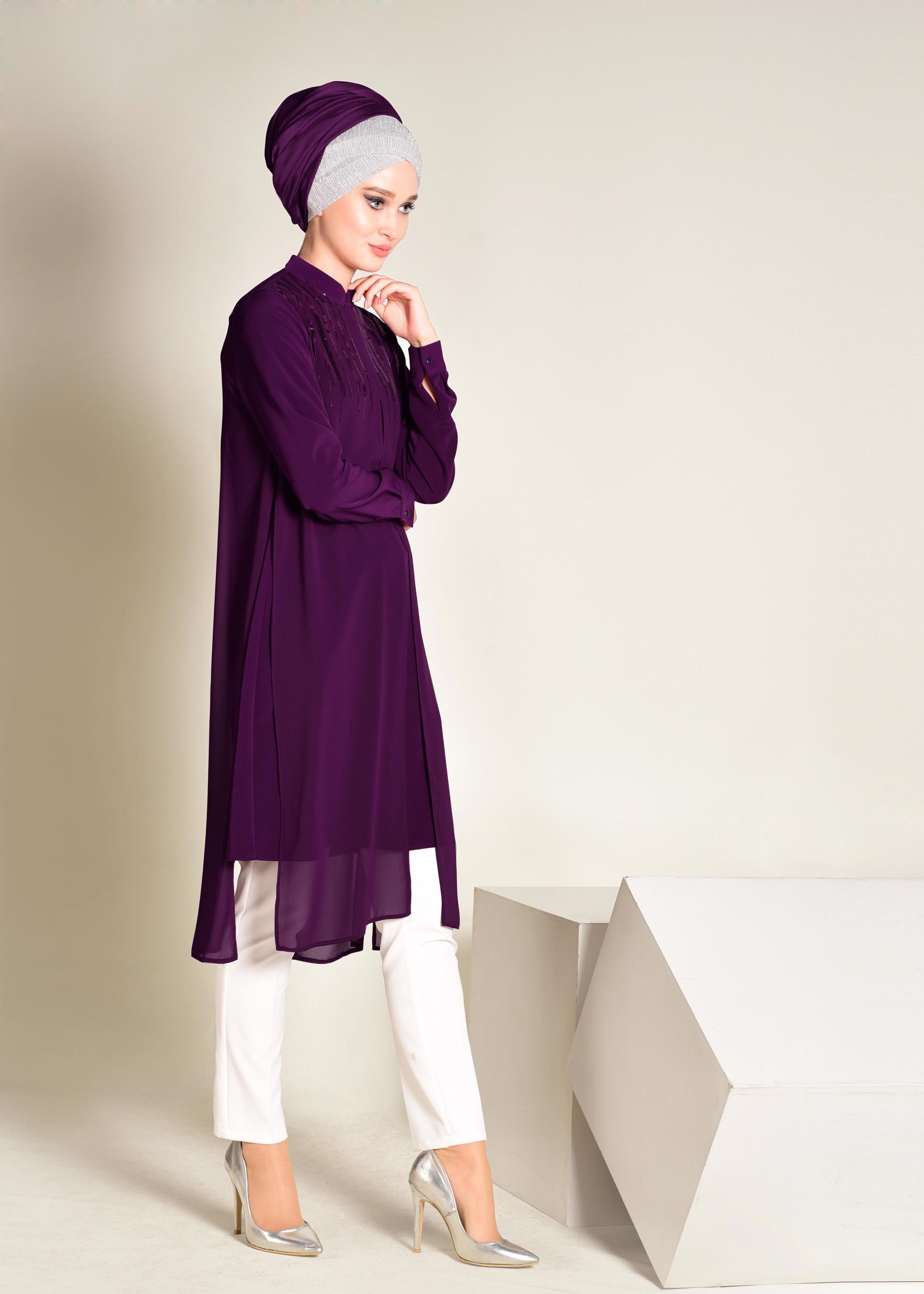 Tesettür giyim MÜRDÜM HAKİM YAKA PULLU TUNİK 4200