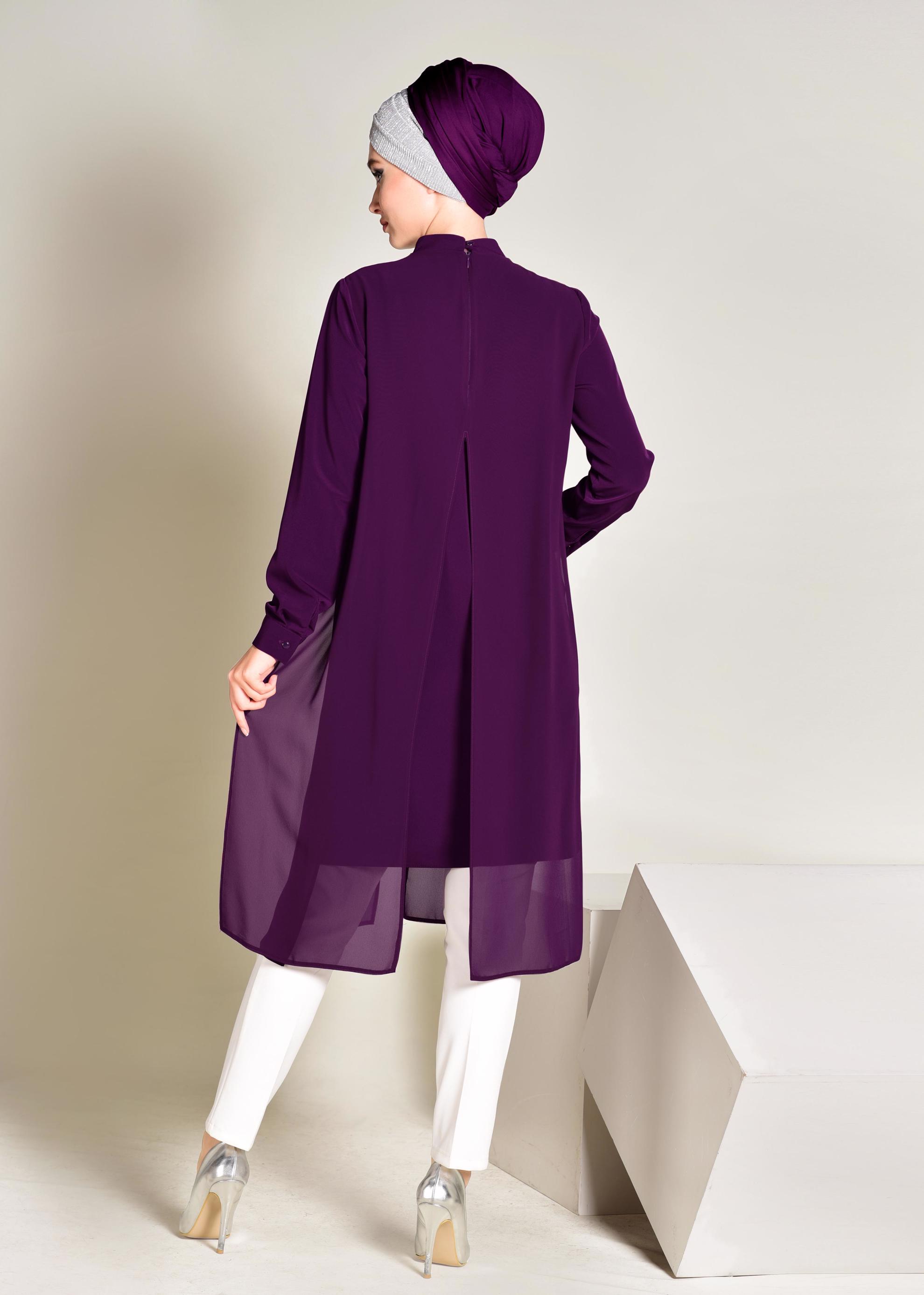 Tesettür giyim MÜRDÜM HAKİM YAKA PULLU TUNİK 4200