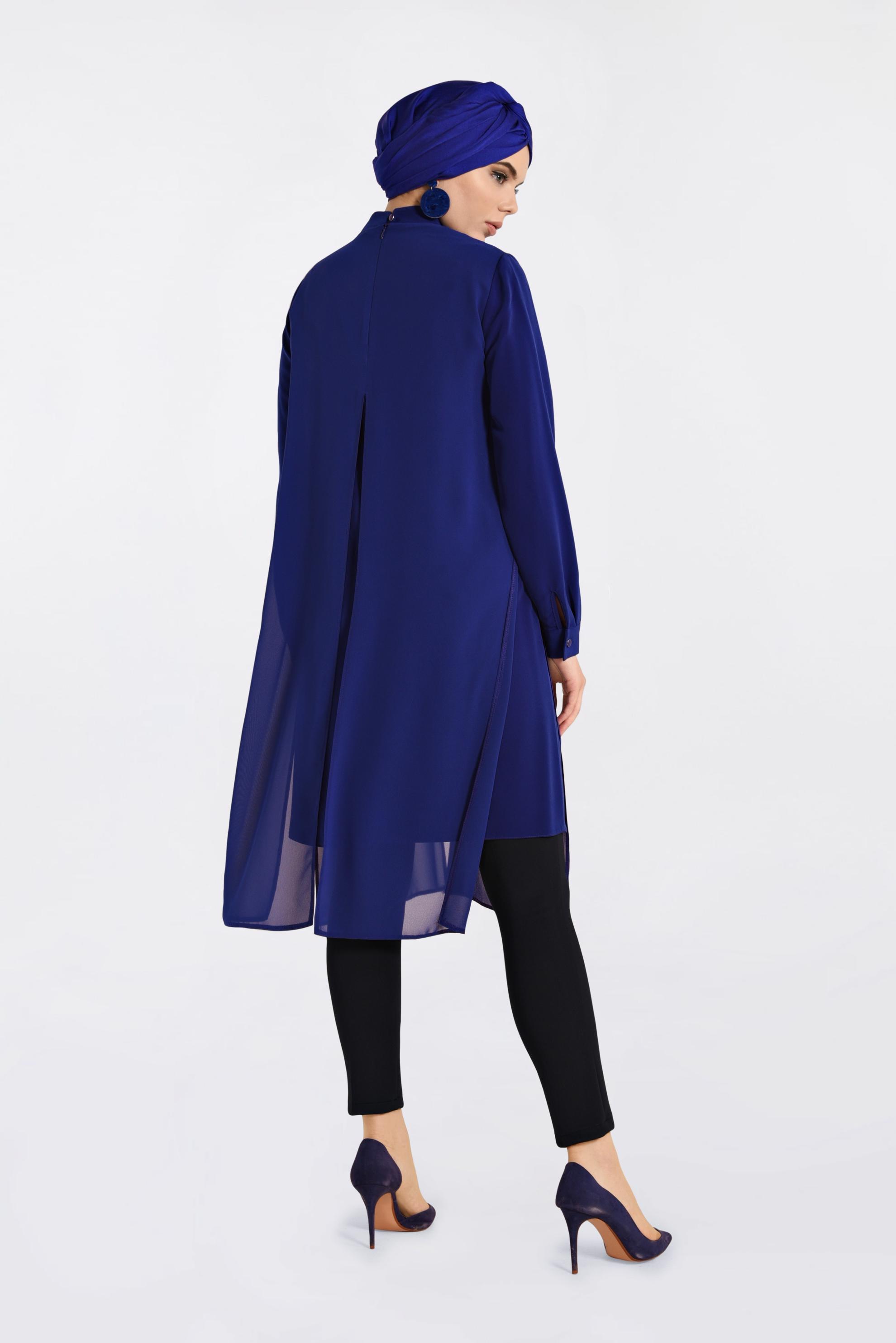 Tesettür giyim MAVİ HAKİM YAKA PULLU TUNİK 4200