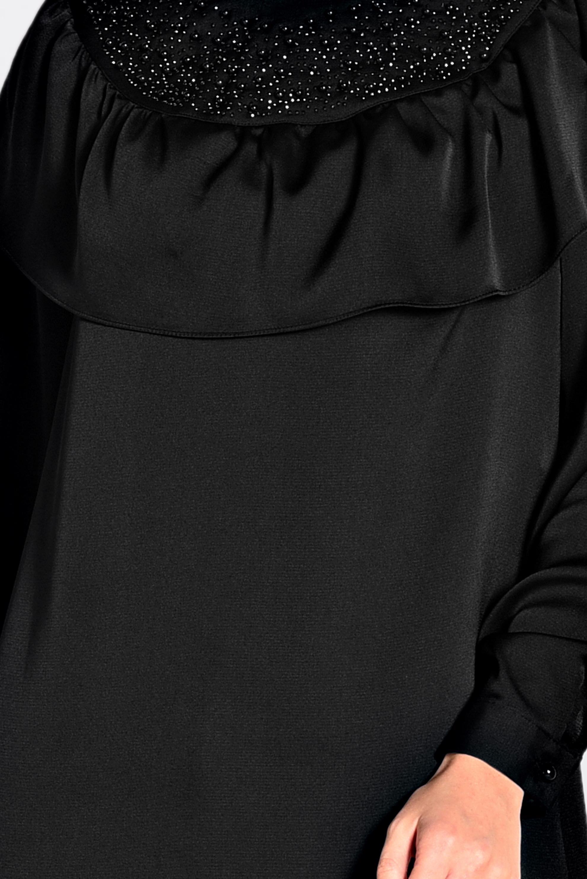 Tesettür giyim SİYAH YAKASI BONCUKLU TUNİK 4201