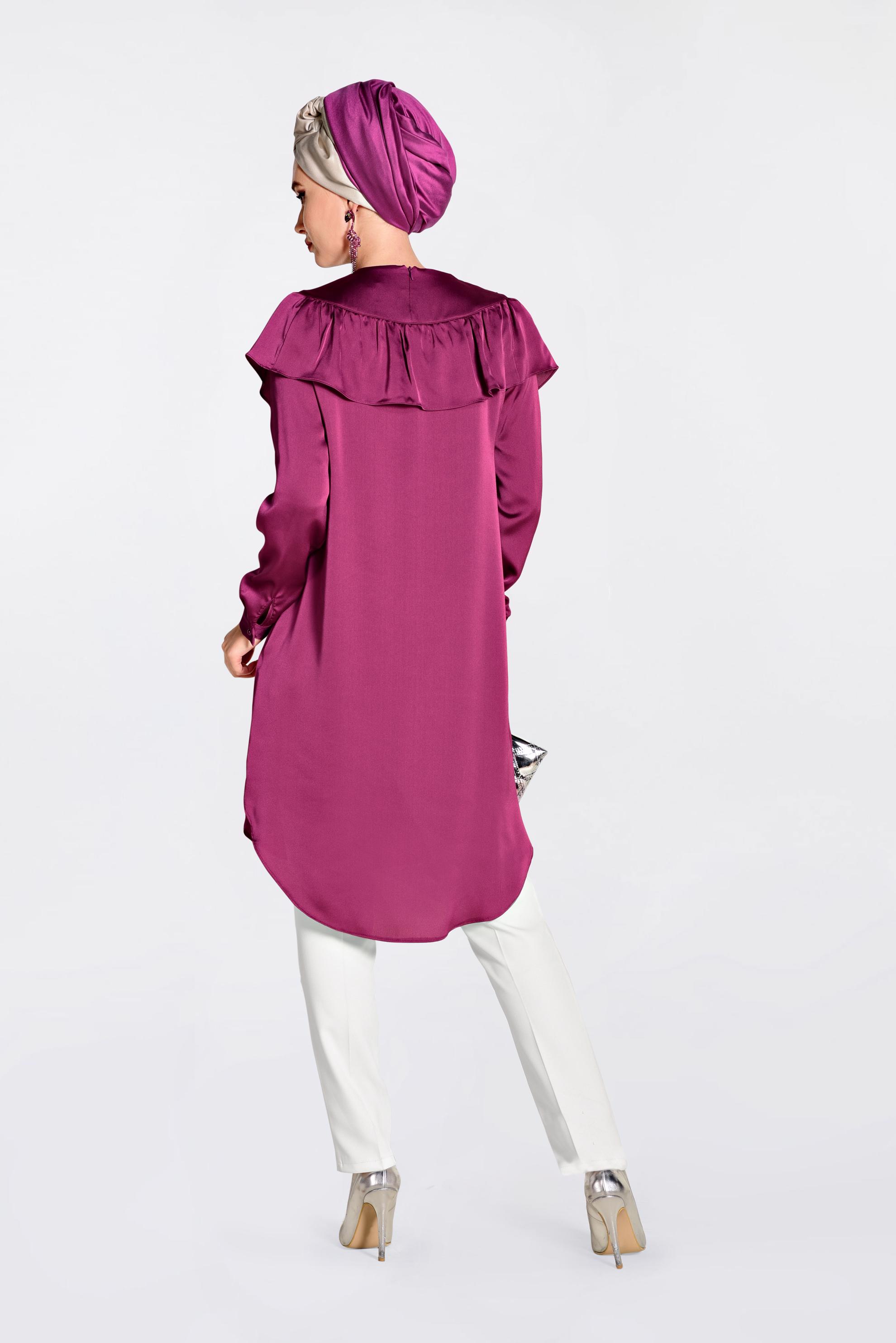 Tesettür giyim FUŞYA YAKASI BONCUKLU TUNİK 4201