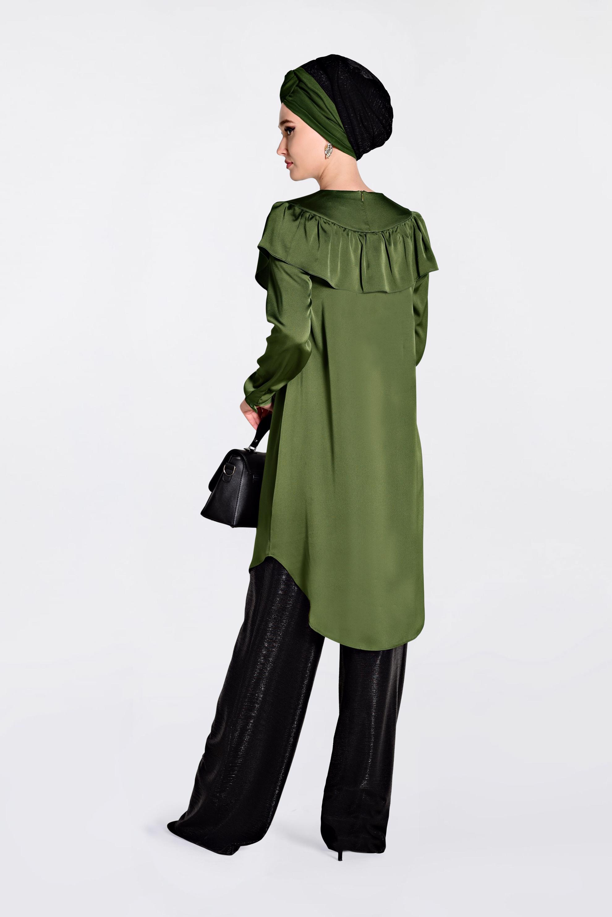 Tesettür giyim HAKİ YAKASI BONCUKLU TUNİK 4201