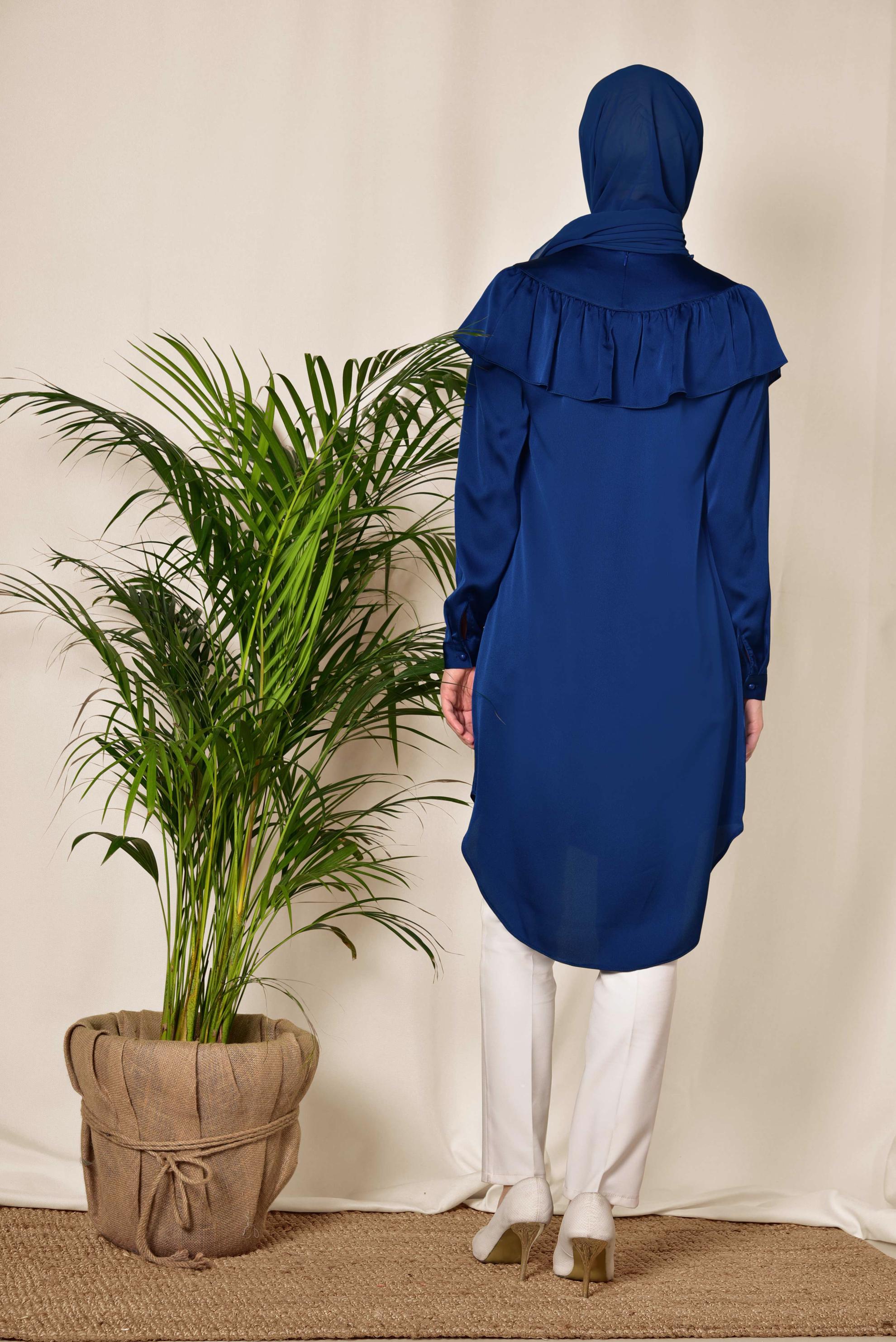 Tesettür giyim LACİVERT YAKASI BONCUKLU TUNİK 4201