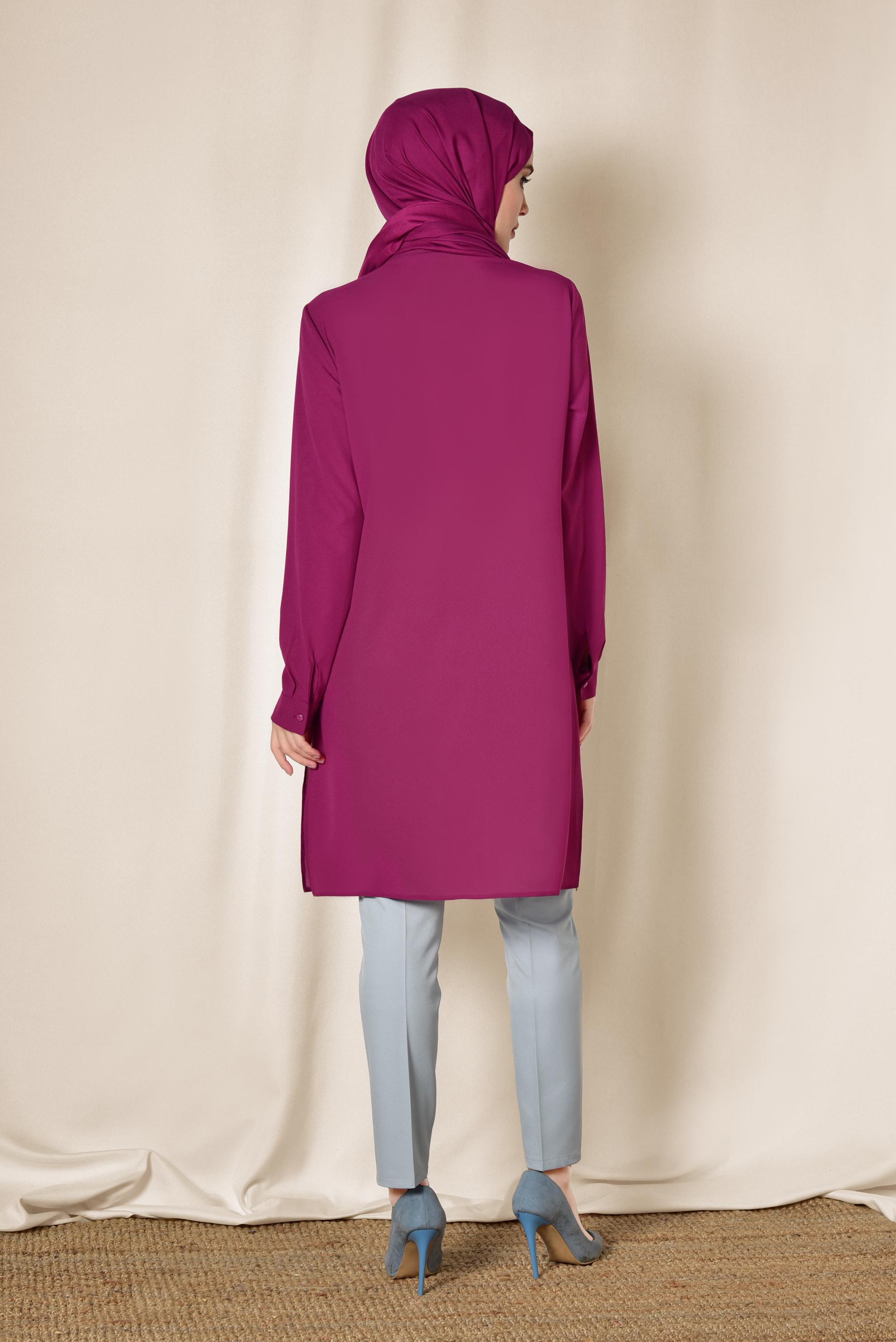 Tesettür giyim MOR CEBİ NAKIŞLI VE BONCUKLU TUNİK 4215