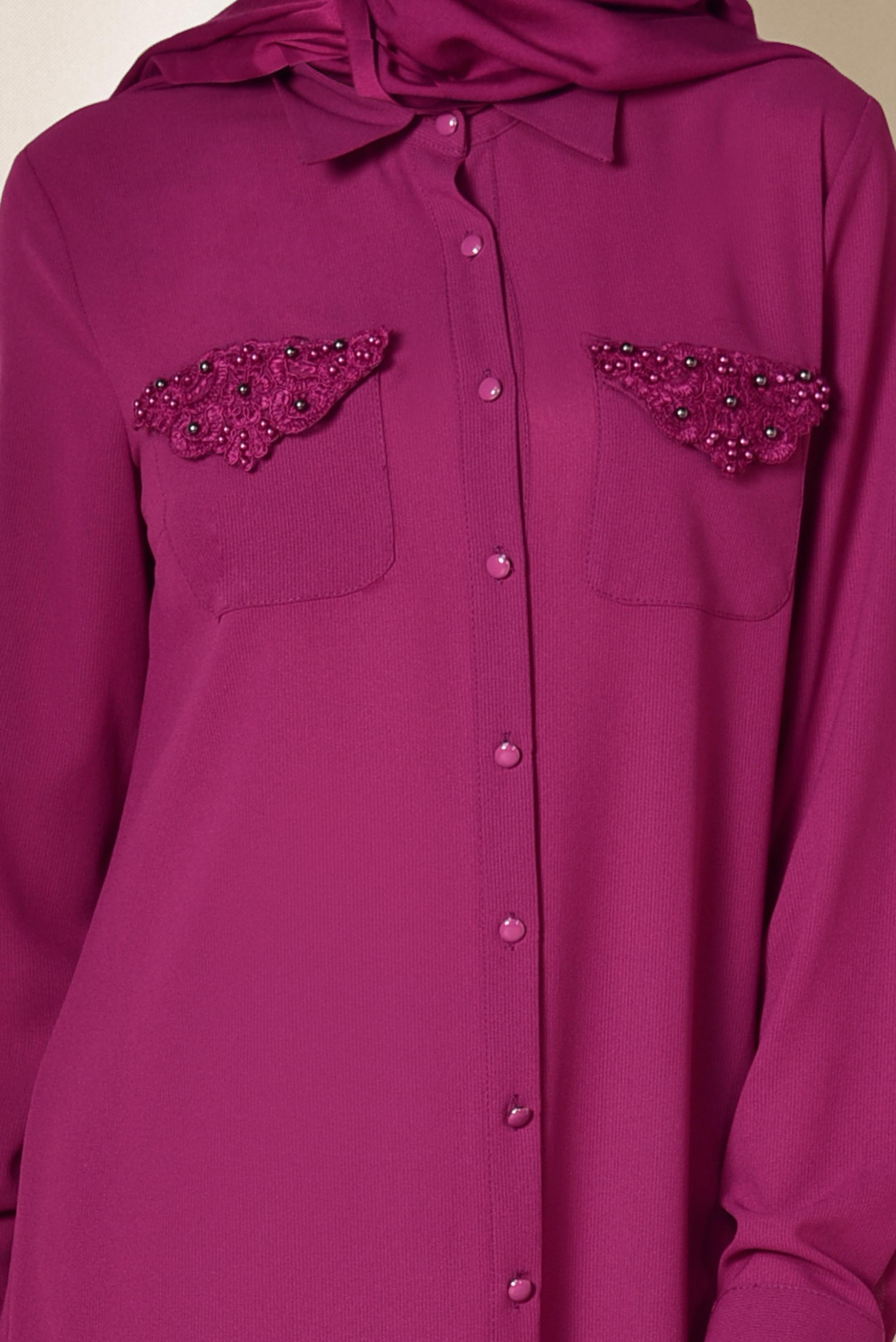 Tesettür giyim MOR CEBİ NAKIŞLI VE BONCUKLU TUNİK 4215