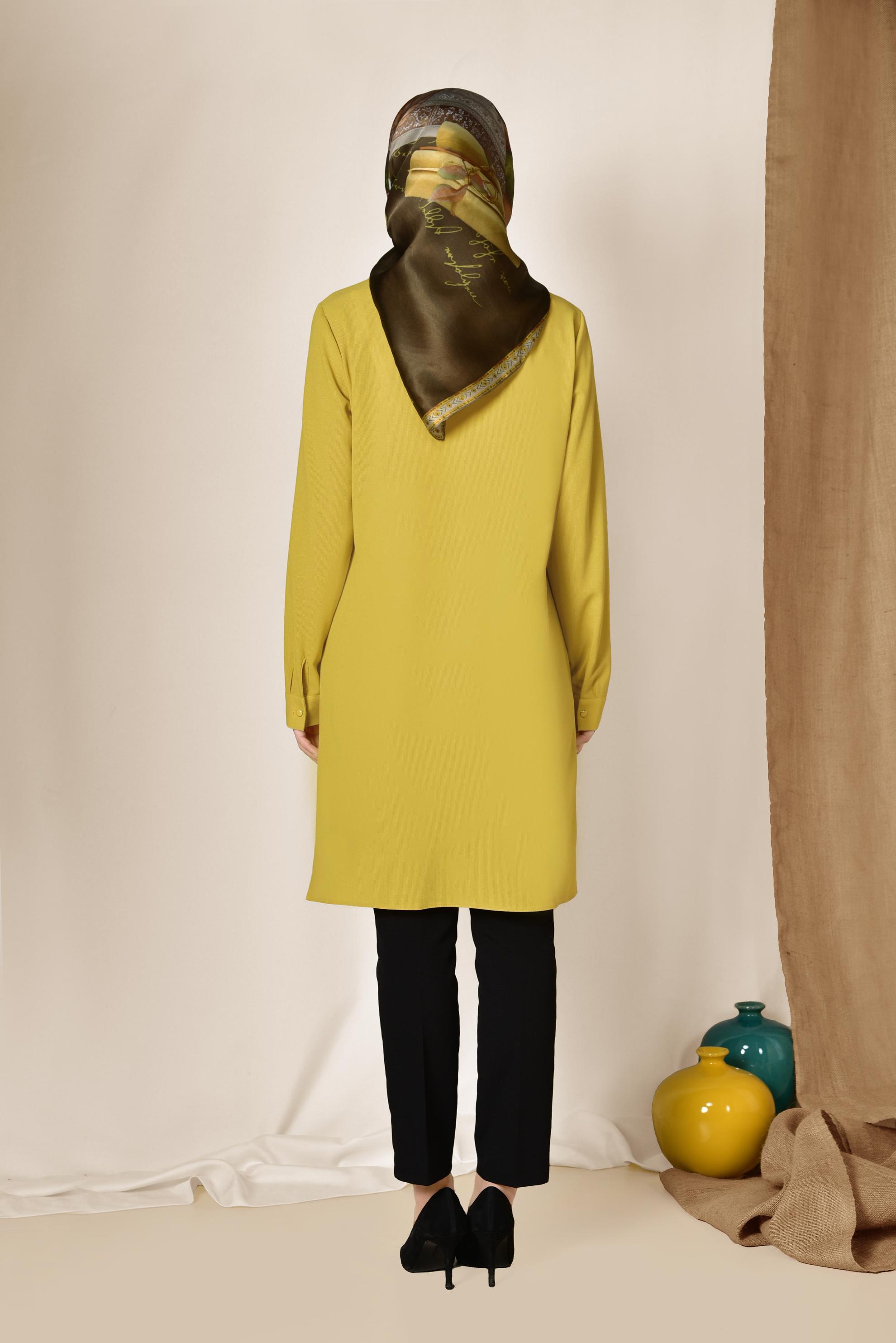 Tesettür giyim SARI CEBİ NAKIŞLI VE BONCUKLU TUNİK 4215