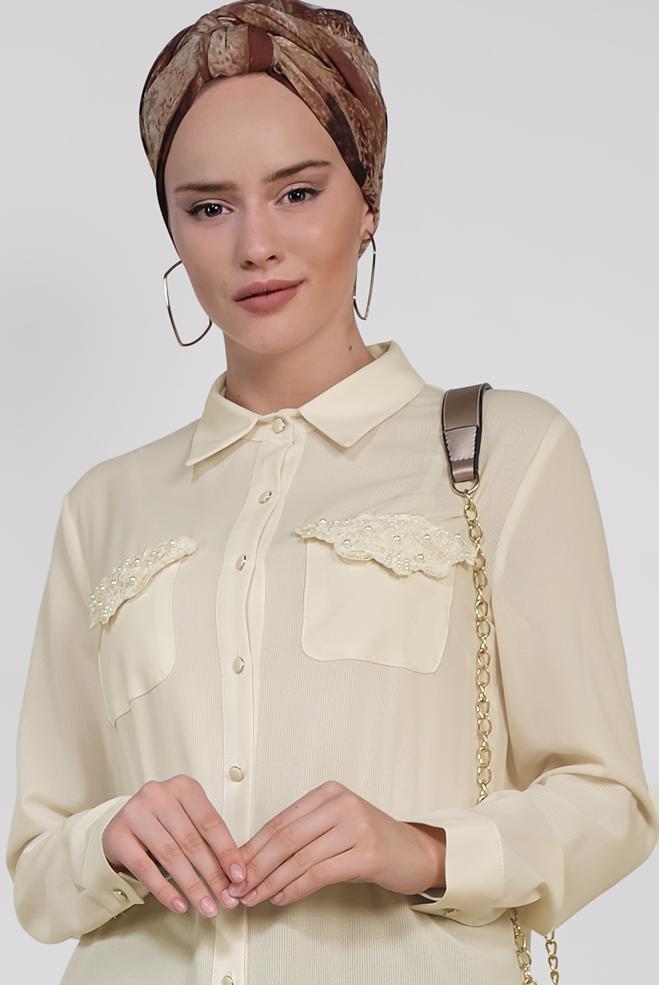 Tesettür giyim  CEBİ NAKIŞLI VE BONCUKLU TUNİK 4215 - ALVİNA