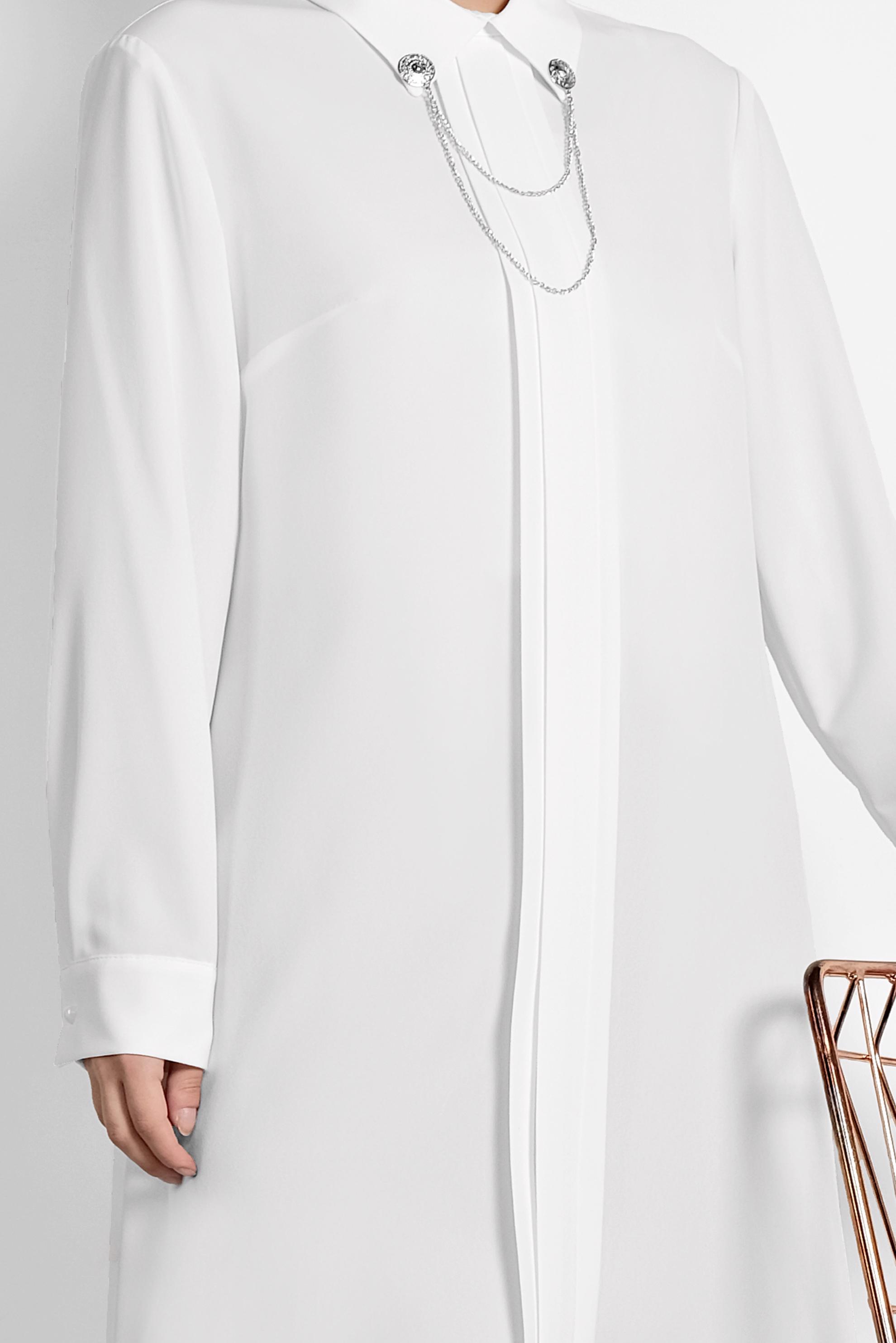 Tesettür giyim BEYAZ YAKASI BROŞLU KLASİK TUNİK 4221