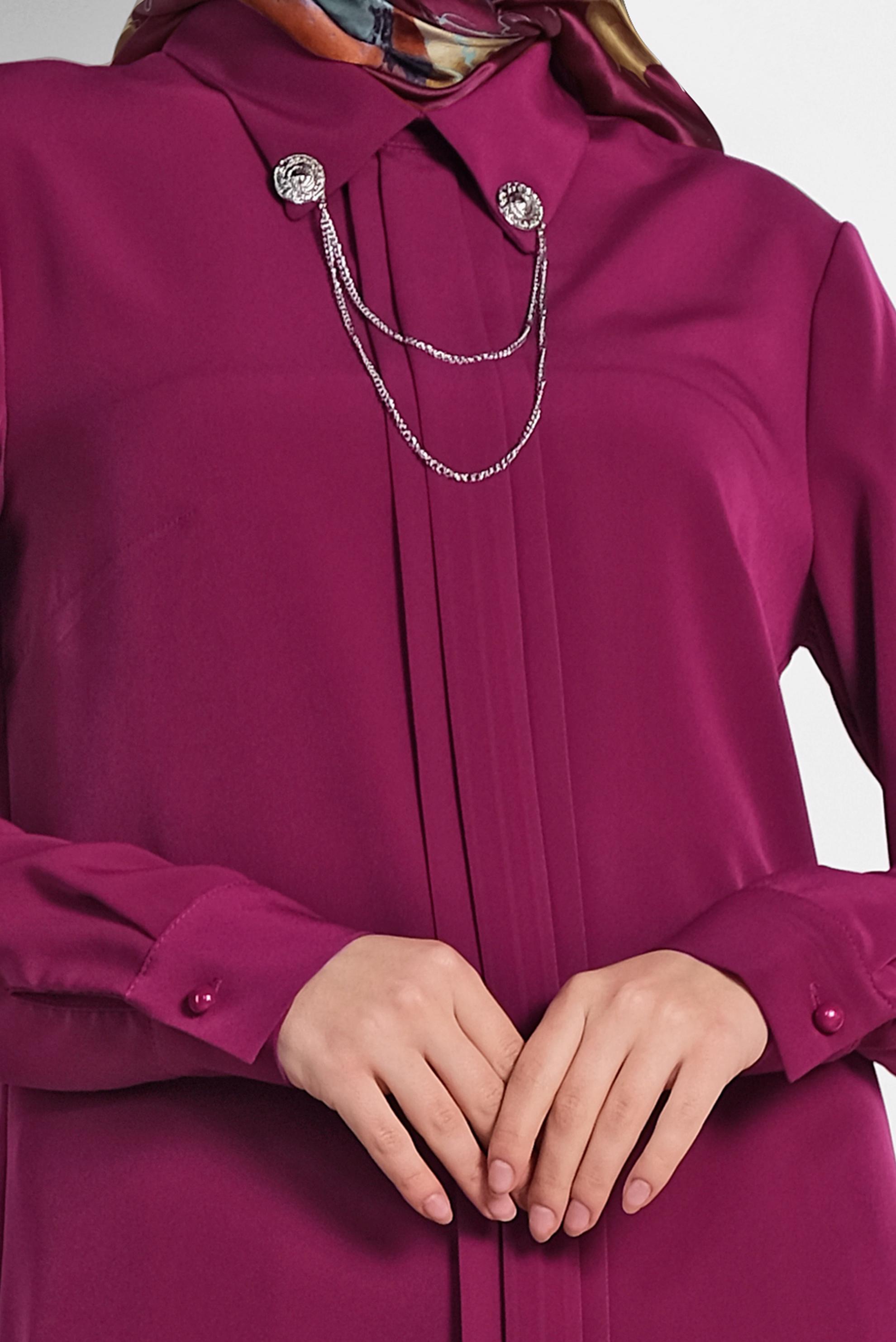 Tesettür giyim MOR YAKASI BROŞLU KLASİK TUNİK 4221