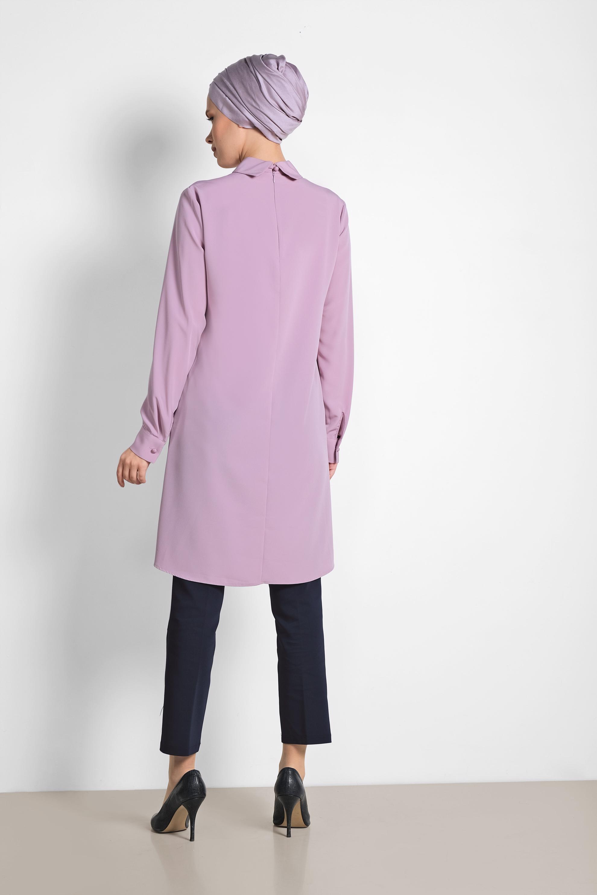 Tesettür giyim MOR YAKASI BROŞLU KLASİK TUNİK 4221