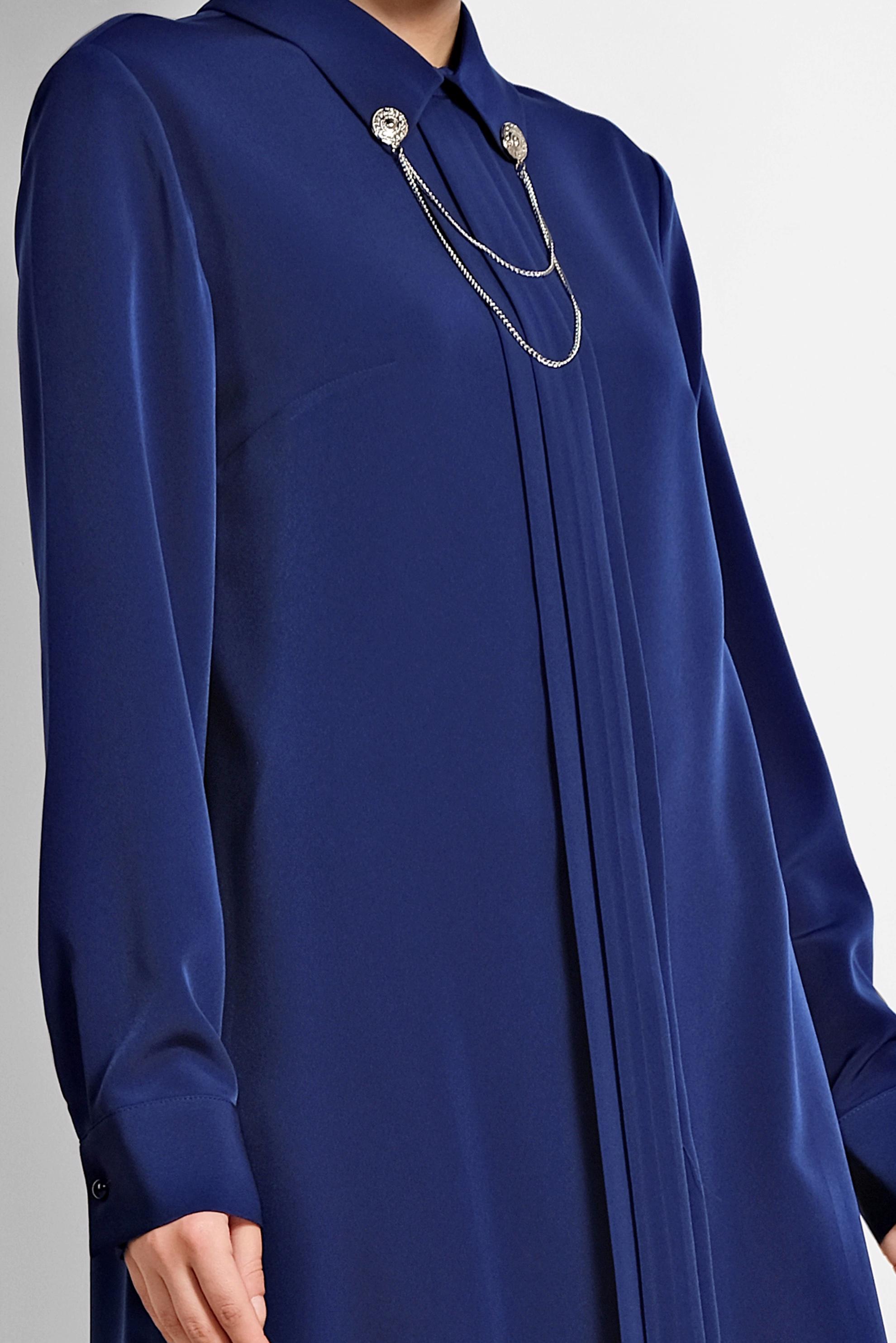 Tesettür giyim LACİVERT YAKASI BROŞLU KLASİK TUNİK 4221