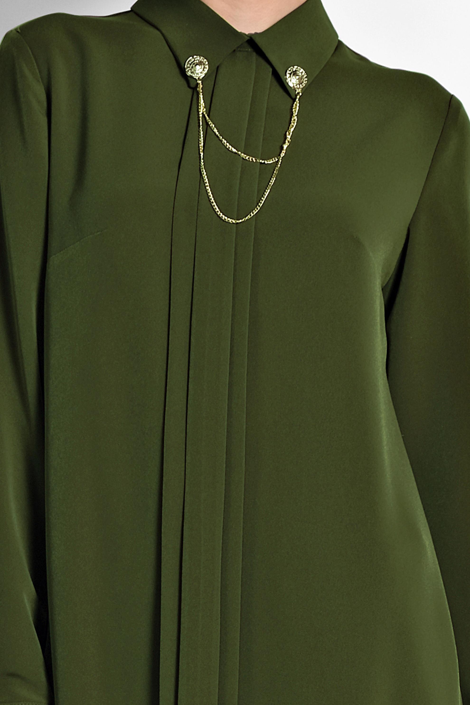 Tesettür giyim HAKİ YAKASI BROŞLU KLASİK TUNİK 4221