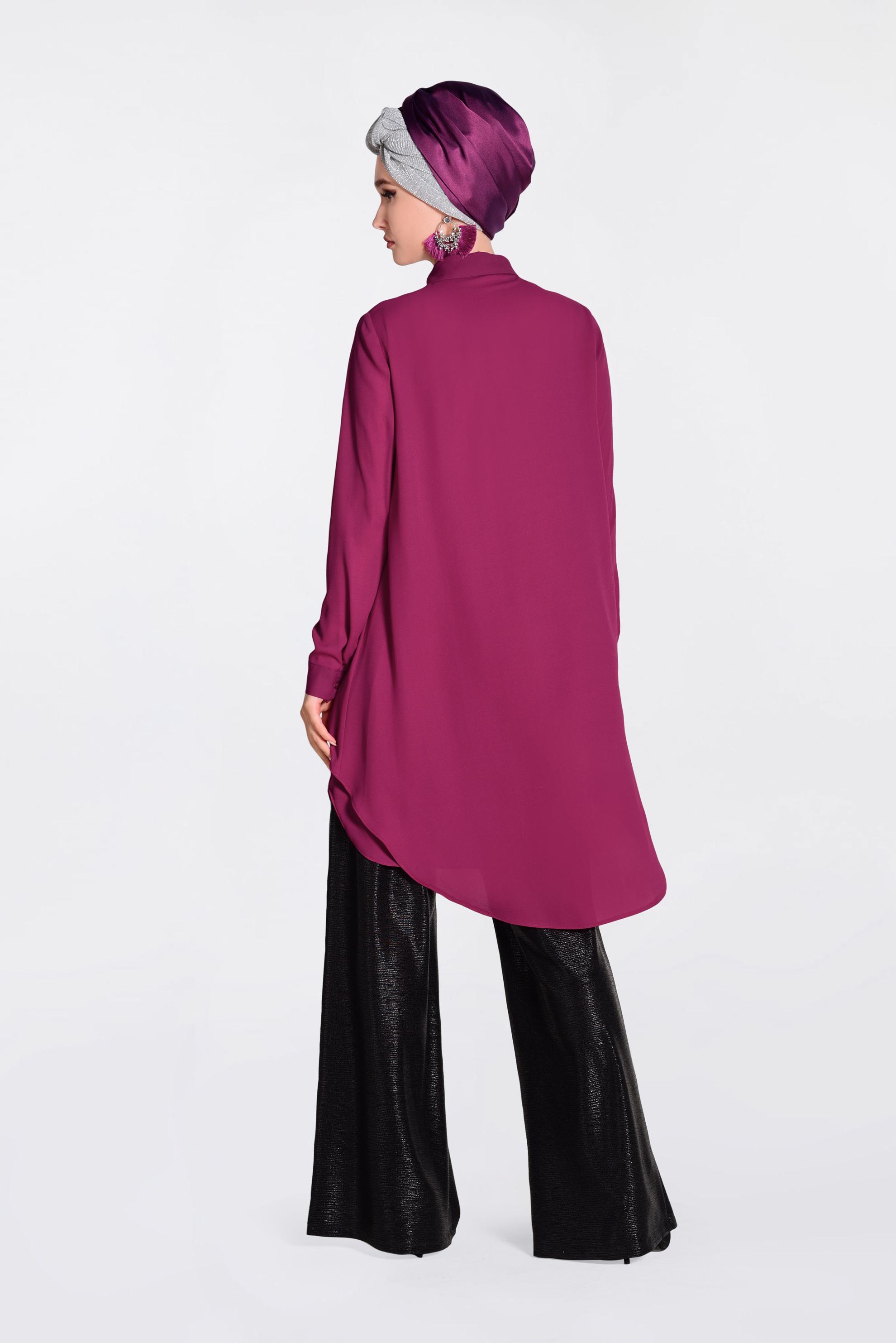 Tesettür giyim MOR GENİŞ KESİM GİZLİ DÜĞMELİ TUNİK 4230