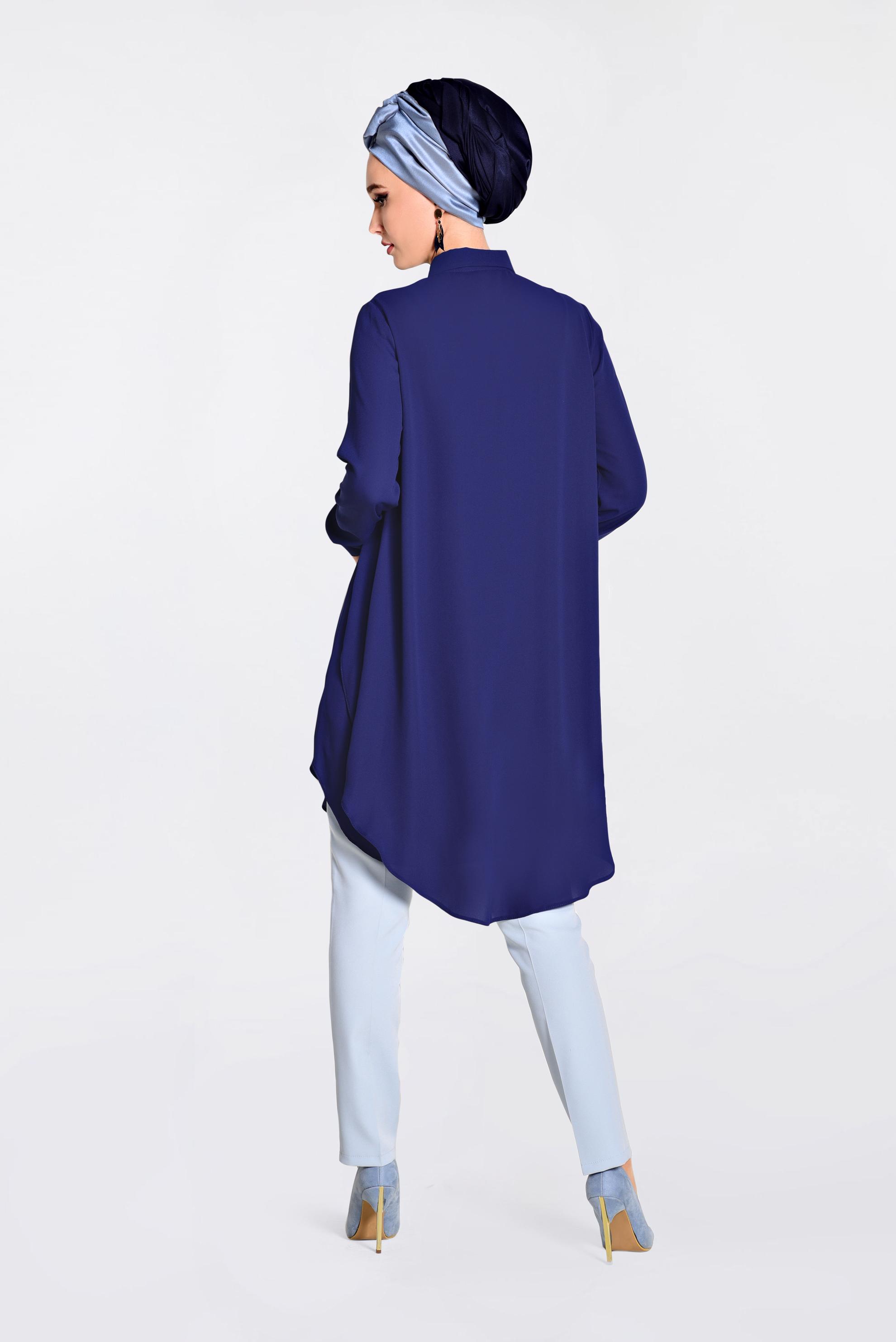 Tesettür giyim MAVİ GENİŞ KESİM GİZLİ DÜĞMELİ TUNİK 4230