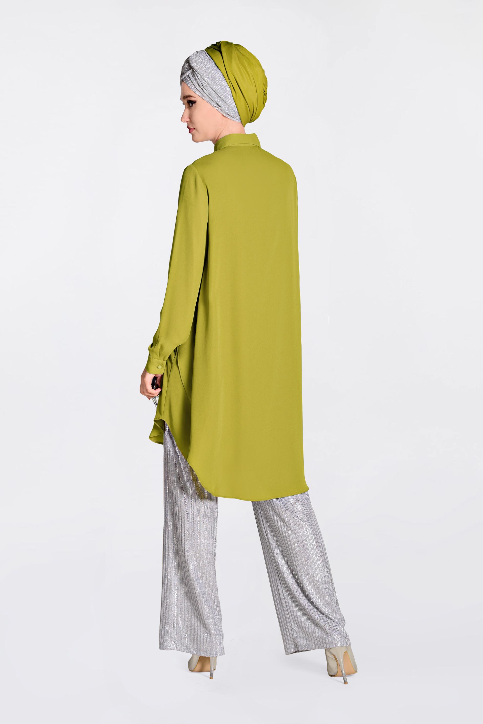 Tesettür giyim YEŞİL GENİŞ KESİM GİZLİ DÜĞMELİ TUNİK 4230